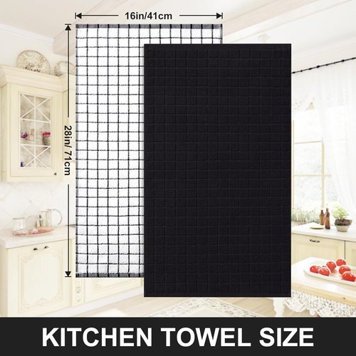Homaxy Premium Cotton Kitchen Towels - Super Absorbent 390 GSM Dish Towels | 16"x28", Black Check Design, 6 Pack