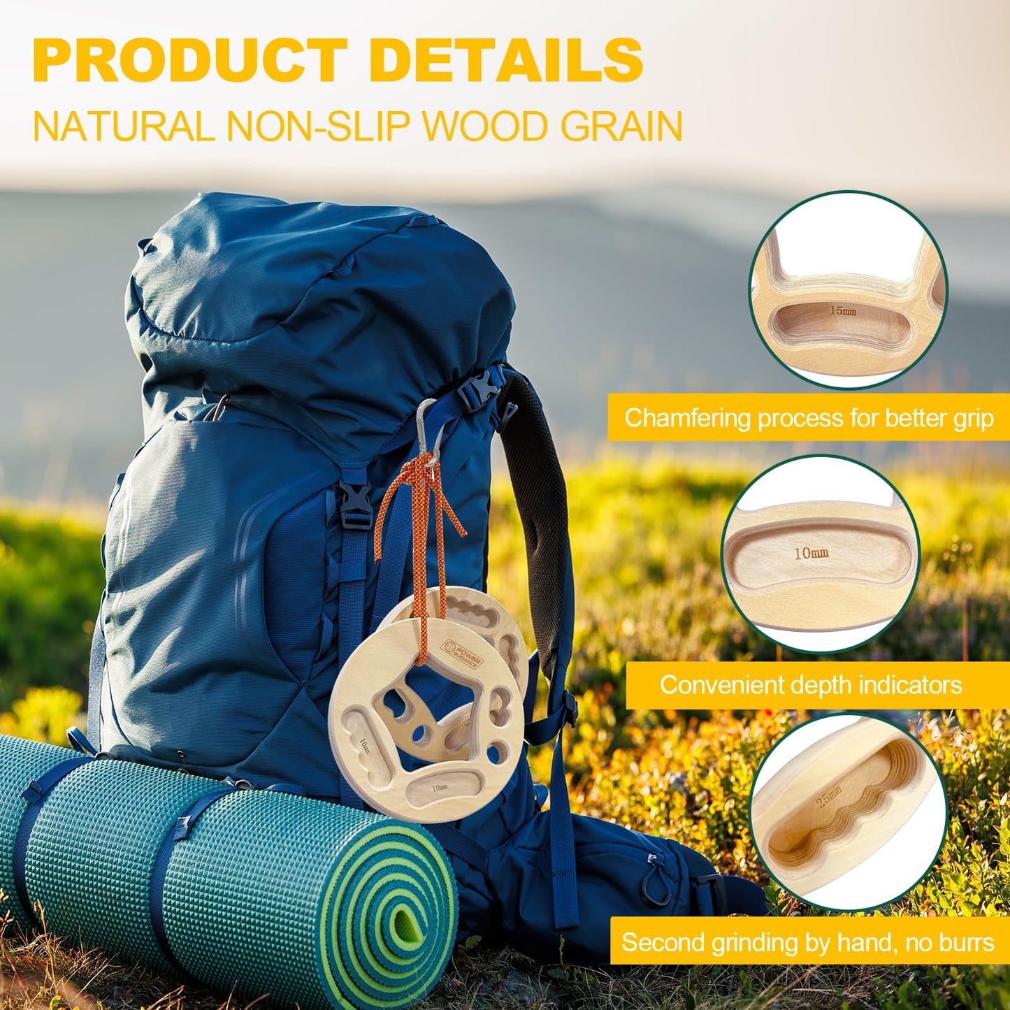 POWER GUIDANCE Hangboard Fingerboard Climbing Grip Strength Training Indoor and Outdoor Double-Sided Non-Slip Portable