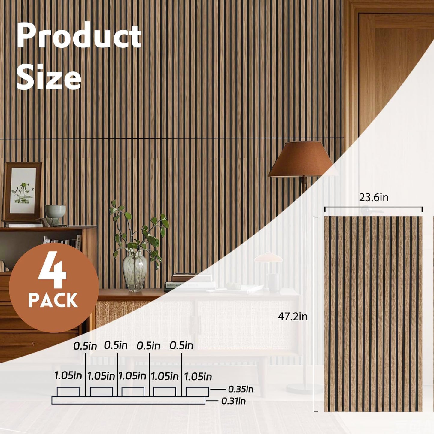 RITOLLO 4 Pack Wood Panels for Wall, 47.2"×23.6"×0.7" Wood Slat Acoustic Panels for Wall, Soundproof Panels, 3D Fluted Panels for Interior Wall Decor (Natural Walnut)