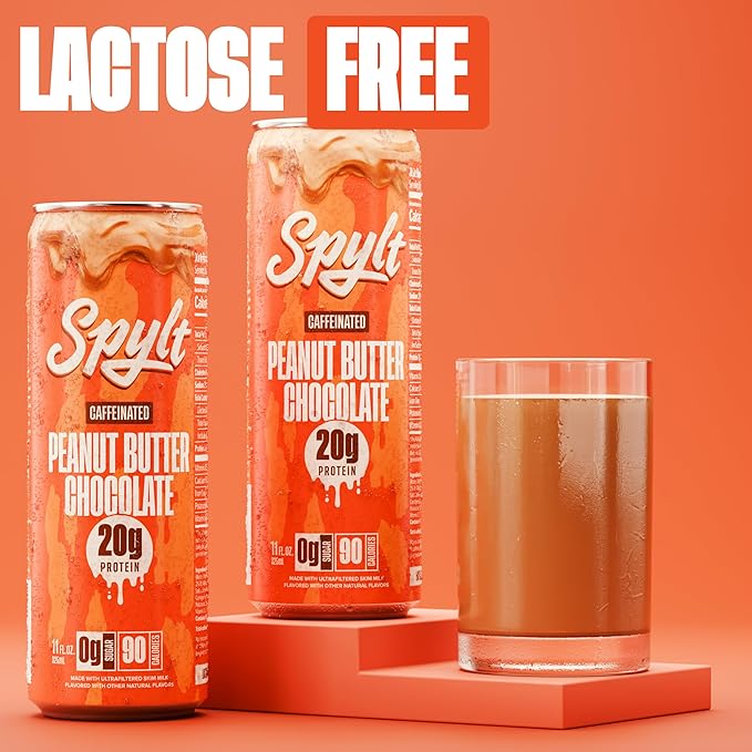 High Protein Peanut Butter Chocolate Milk with 60mg Caffeine & 20g Protein - 90 Calories, Ready to Drink, Sugar Free, Lactose Free Milk, Perfect for Workout Recovery & Afternoon Pick Me Up - 12 Count