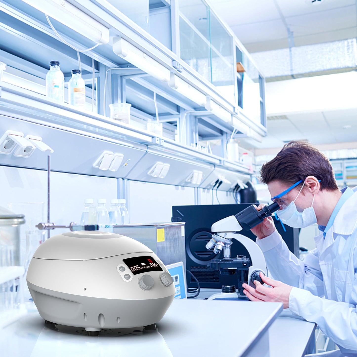 4E's USA High Speed Micro Centrifuge - Benchtop Centrifuge 500 to 15000 RPM Speed with 15100xg RCF, Lab Benchtop Centrifuge Machine with 12-Tube Rotor for 0.2ml/0.5ml/1.5ml/2ml