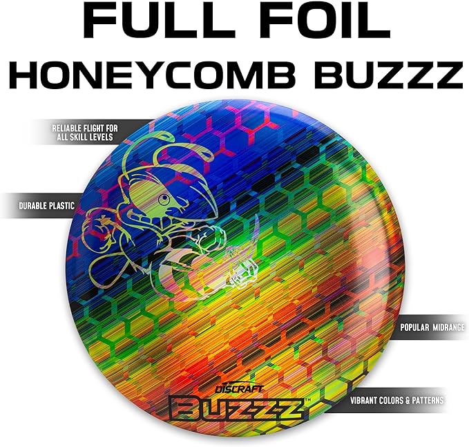 Discraft Full Foil Honeycomb Buzzz – Rainbow & Blue | Midrange | ESP | Supercolor | 170 – 177+ Grams