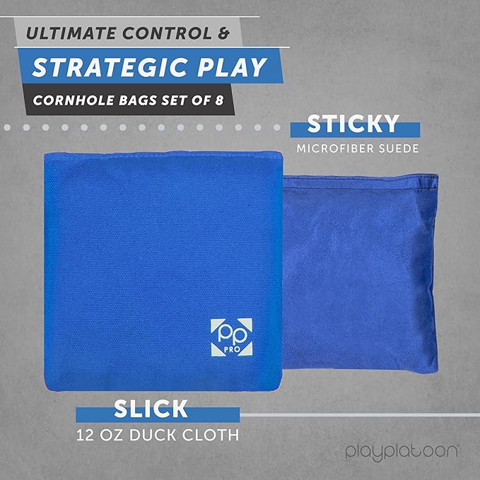 Professional Cornhole Bags - Set of 8 Regulation All Weather Double Sided - Sticky Side/Slick Side Bean Bags for Pro Corn Hole Game