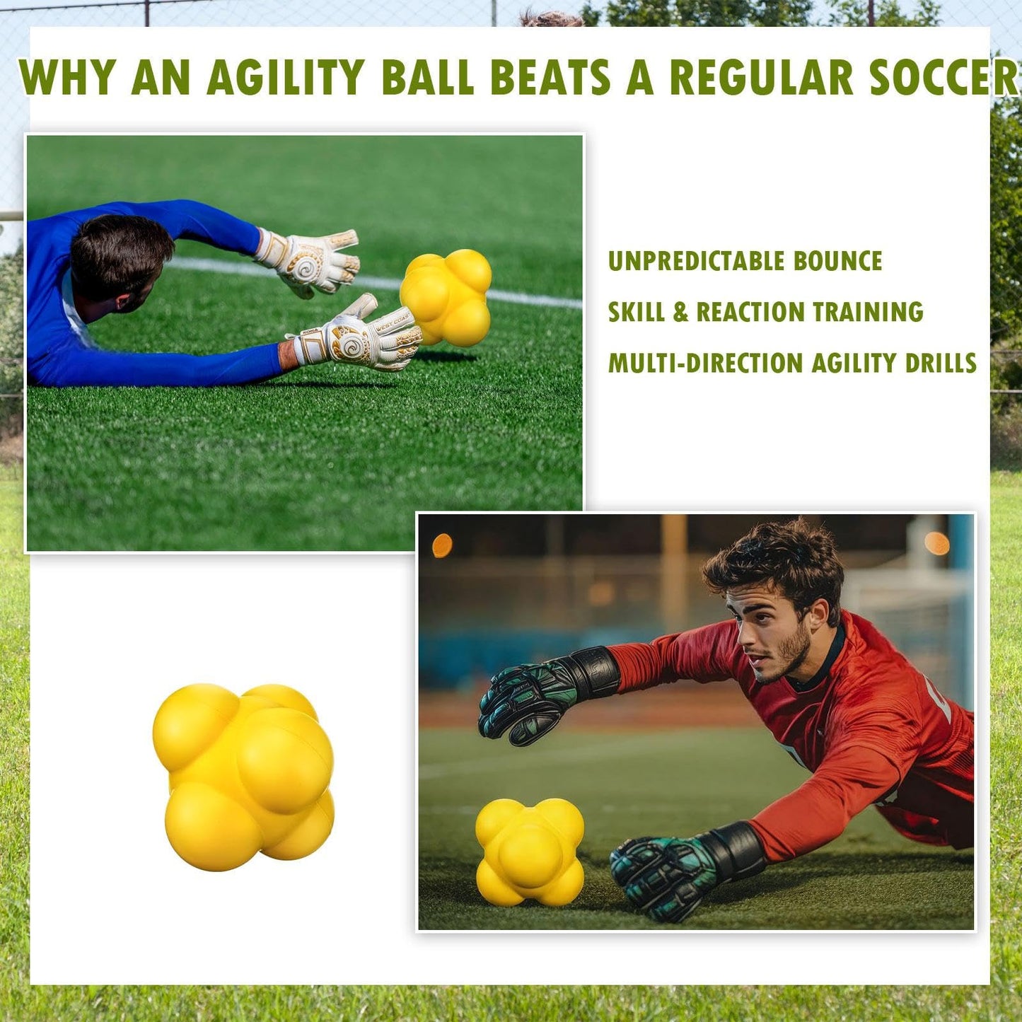 Arrowbash 8 Inch Soccer Agility Ball Reaction Ball Yellow Training Equipment for Speed Agility Coordination, Non Slip Design for Soccer Drills Fitness and Quick Footwork for Goalie Gifts