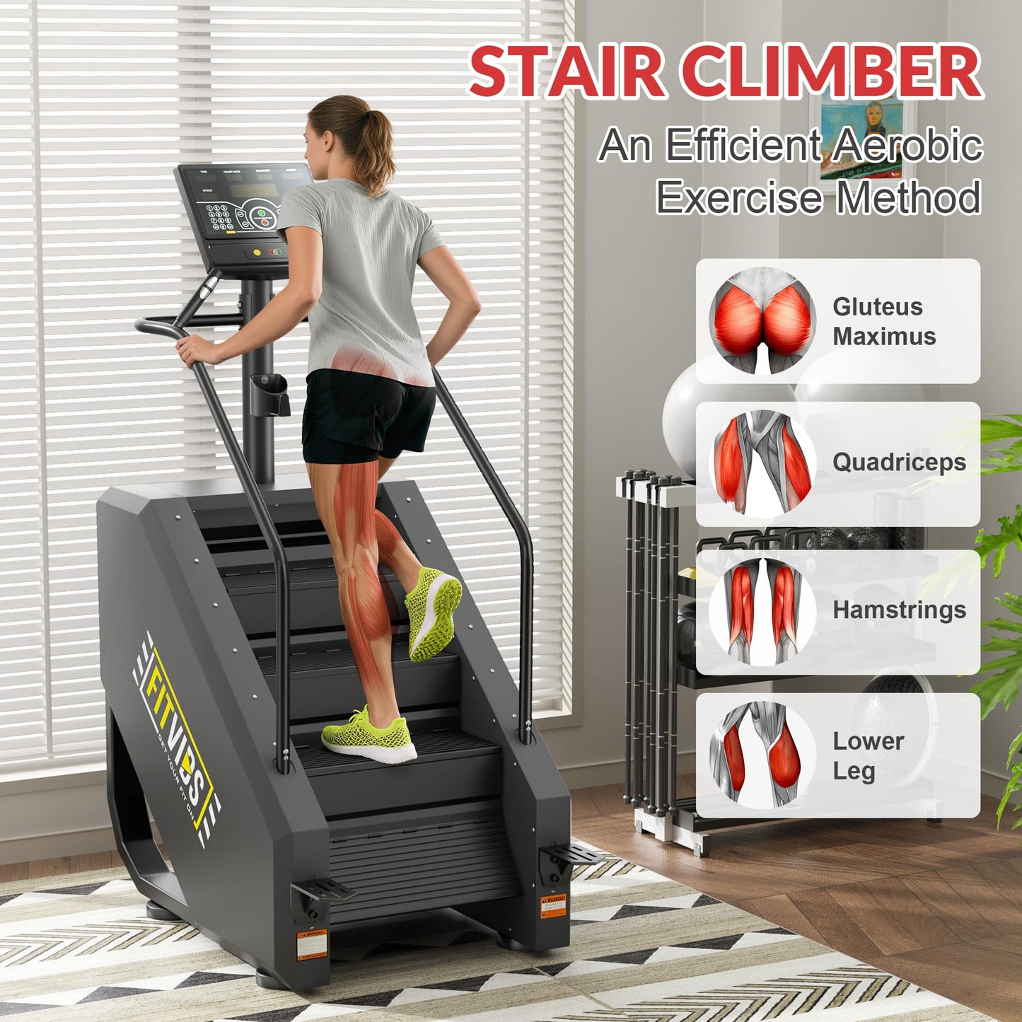 Fitvids Stair Stepper Machine, Commercial Grade Stair Climber with 15 Resistance Levels, Continuous Stair Stepping Machine for Cardio and Lower Body Workouts, LED Screen, Exercise Machine for Home Gym