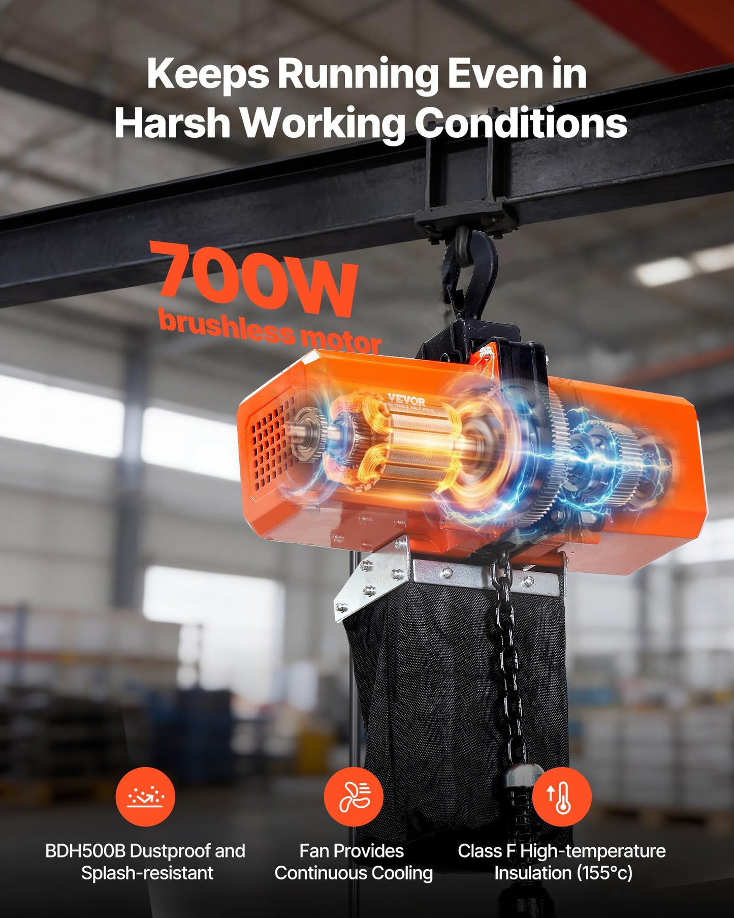 VEVOR 1100 lbs Electric Chain Hoist 15 FT Lifting Height, 120V Electric Hoist, Single Phase Overhead Crane with G100 Chain, 10 ft Wired Remote Control for Garage, Shop, Hotel, Home