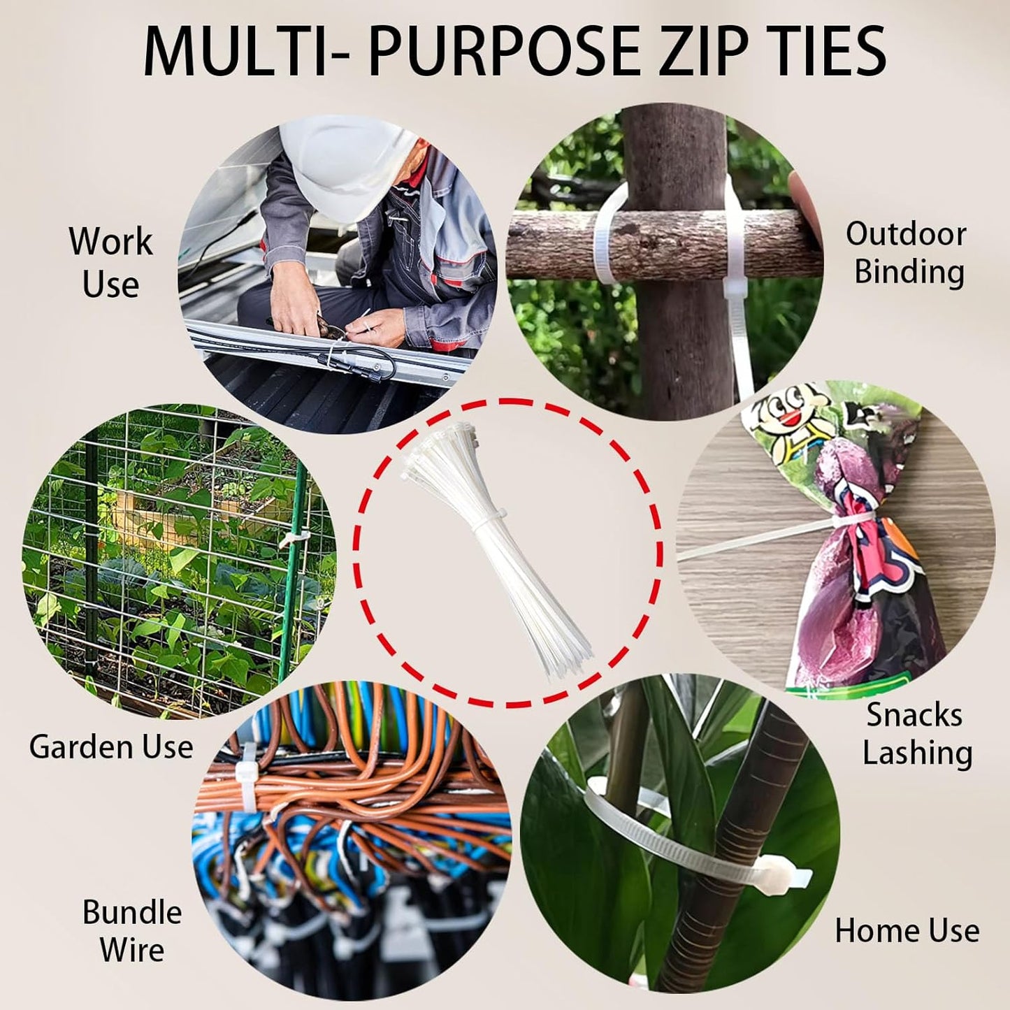 SiKuLin 4+6+8+12 Inch, 400 Pack, White Zip Ties Assorted Sizes Clear Zip Ties, White Cable Ties, Zipties Clear, UV