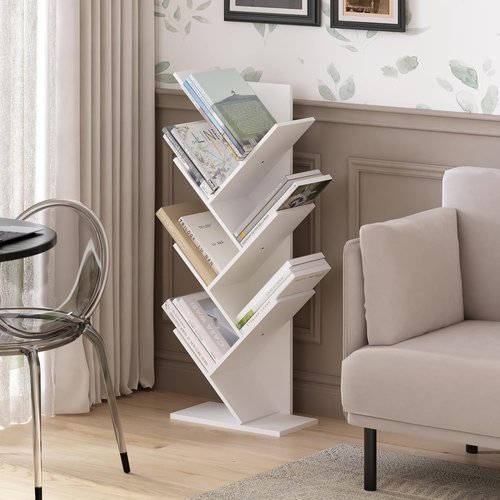 Furinno 7-Tier Tree Bookshelf - Stylish Angled Open Design for Room Decor | 8.4 x 15.7 x 39.4 Inches, White