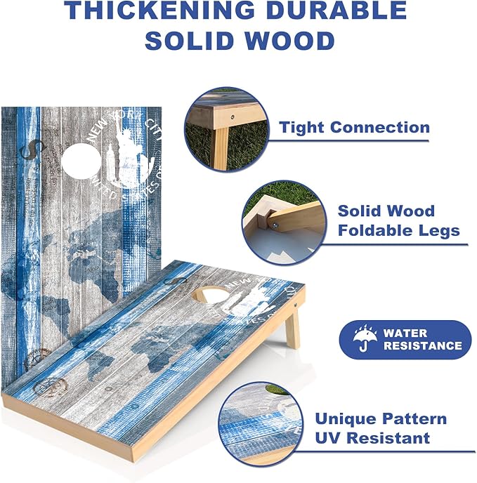Cornhole Board Set, Regulation Size 4 x 2FT/3 x 2FT Solid Wood Corn Hole Game Set with 8 Bean Bags,2 Cornhole Boards and 1 Carry Bag for Outdoor Beach Toss Games Competitions