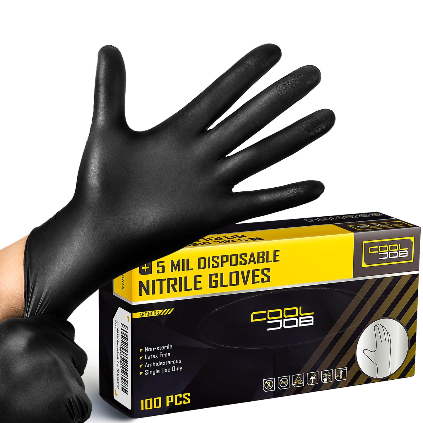 COOLJOB 5 Mil Disposable Nitrile Gloves, Heavy Duty Gloves for Household Cleaning, Cooking, Food Safe & Powder Free, 100 Count Small