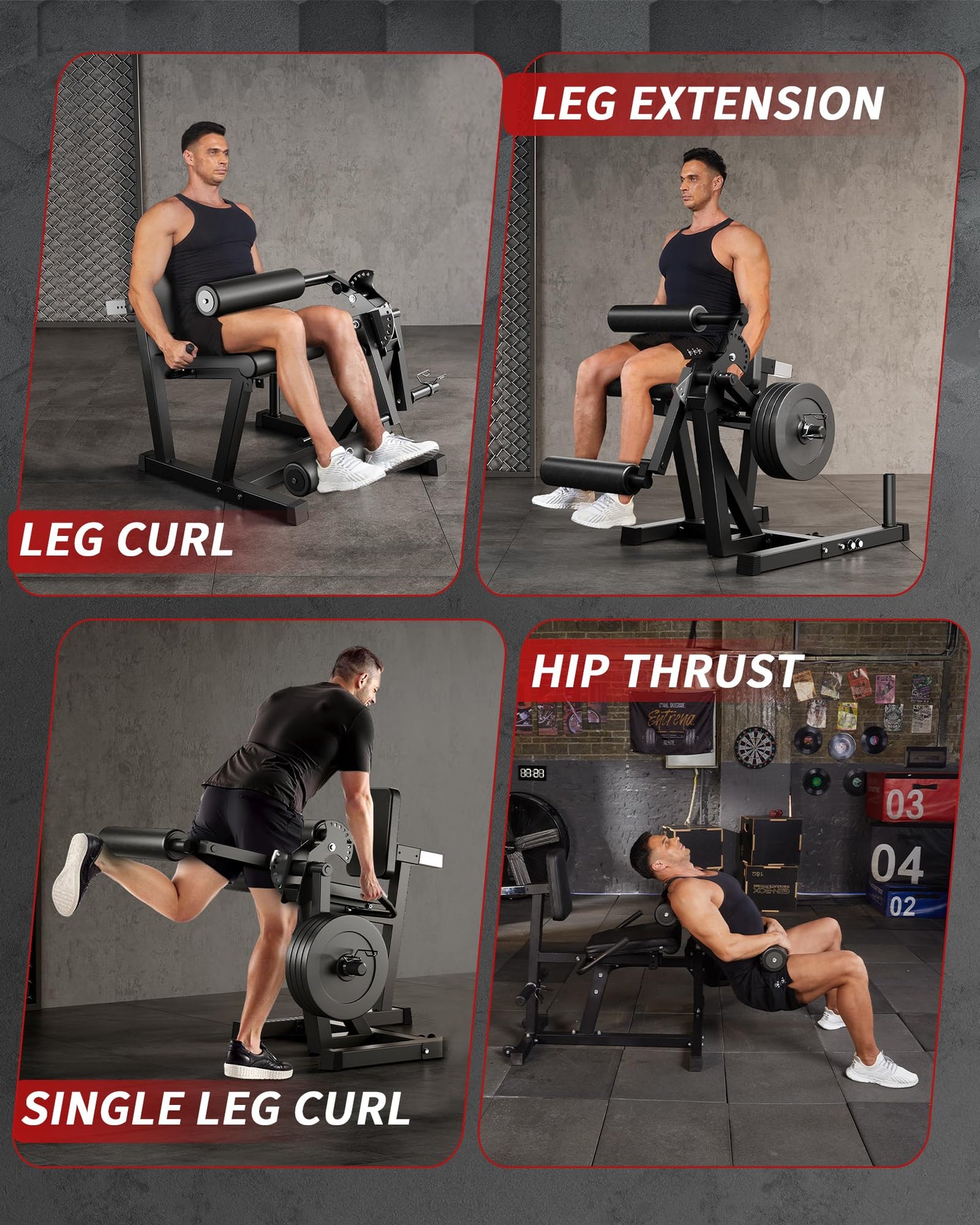 GarveeLife Leg Extension and Curl Machine, 700LBS Capacity Leg Extension Machine, Adjustable Leg Curl Machine, 4-in-1 Leg Workout Machine, Home Gym Weight Machine for Lower Body Exercise, Black