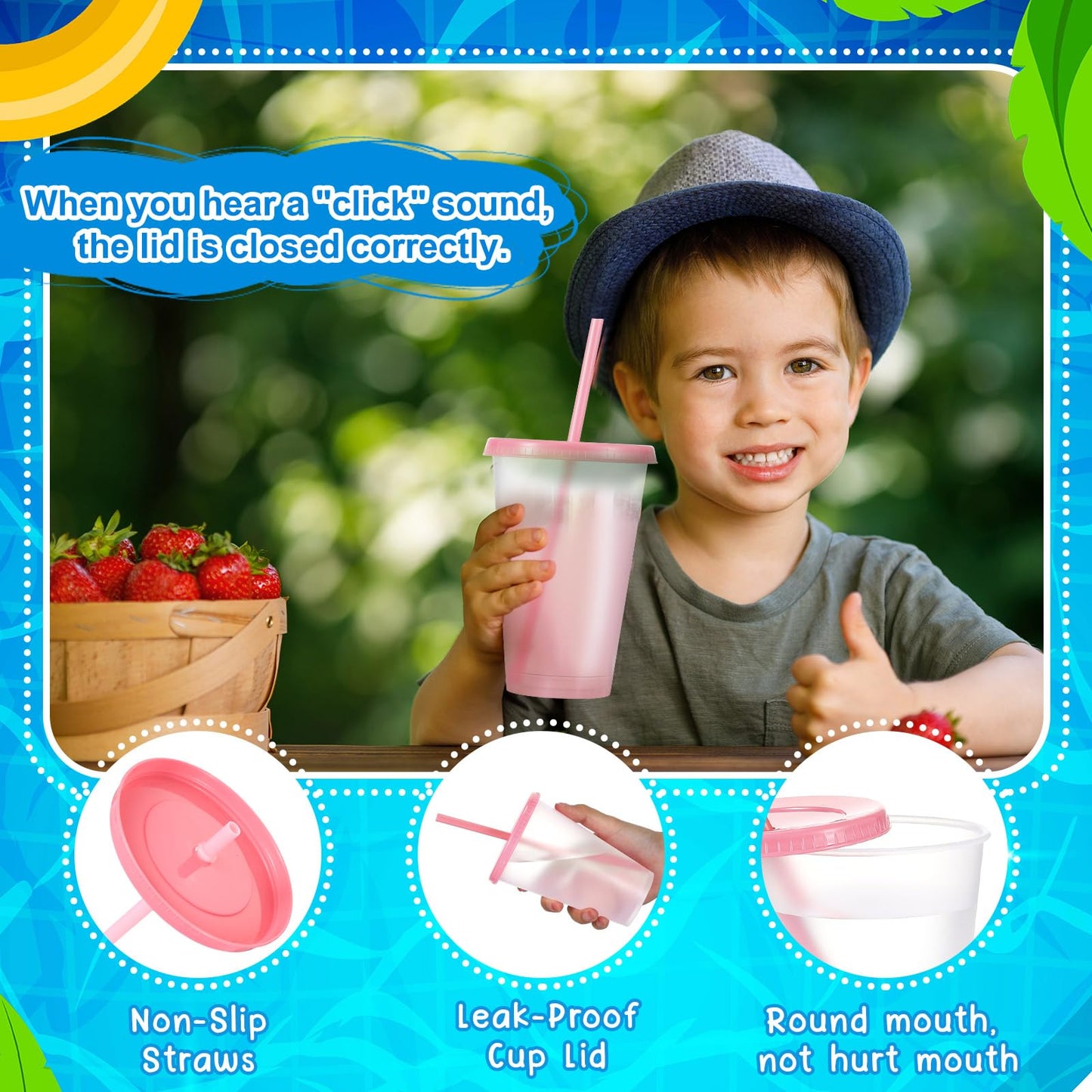 Mifoci 12 Pcs Plastic Tumbler with Lids and Straws Reusable Plastic Tumblers Bulk Mug Tumbler with Straw and Lid Tumbler Ice Cold Drinking Cup for Water Smoothie Birthday Party (Pink,24oz)