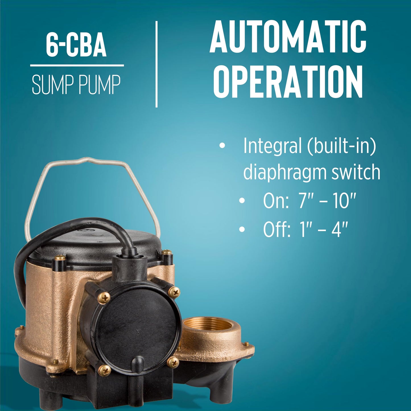Little Giant 6-CBA 115-Volt, 1/3 HP, 2760 GPH, Automatic Submersible Epoxy Impregnated Cast Bronze Sump Pump for Salty/Briny Water Conditions with Integral Diaphragm Switch, 10' Cord, Bronze, 506357