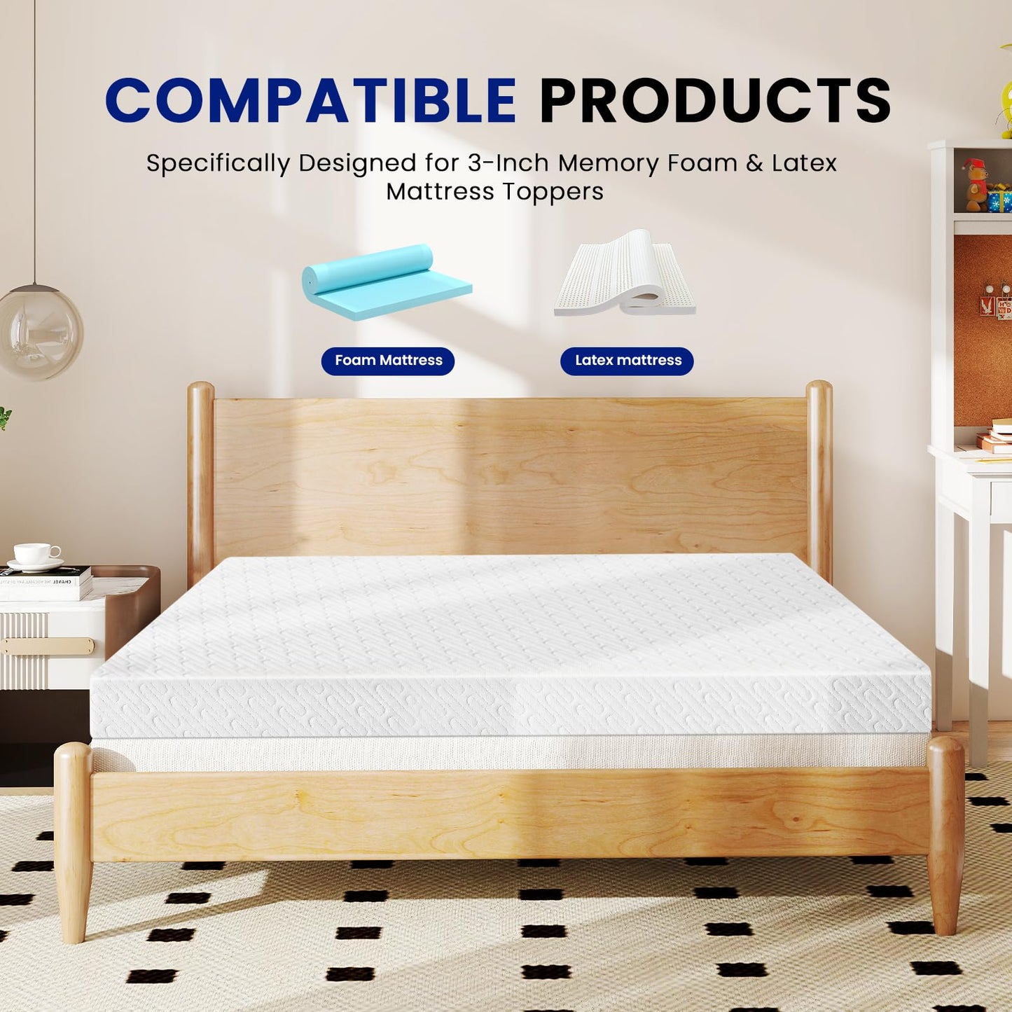 VALUXE King Size 3 Inch Mattress Topper Cover with Zipper Closure - Breathable Protector for 3" Memory Foam or Latex Mattress Topper (Cover Only)