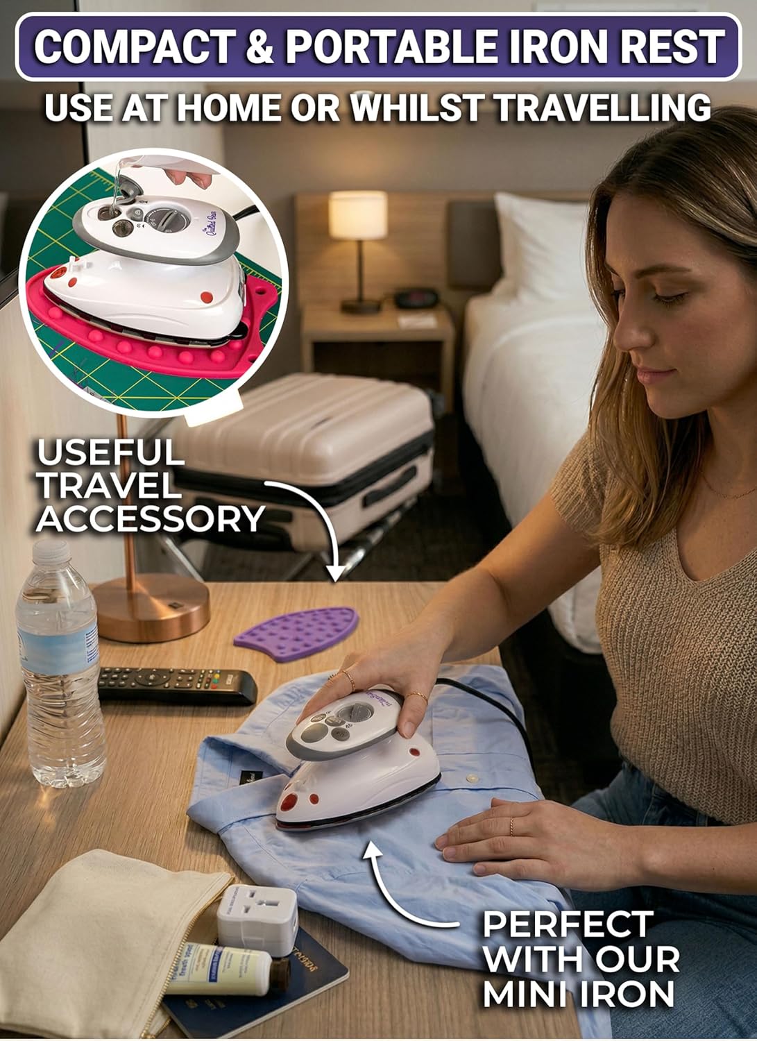 Quilted Bear Mini Iron Rest - Silicone Heat Resistant Mat for Crafting & Sewing - Durable Purple Surface