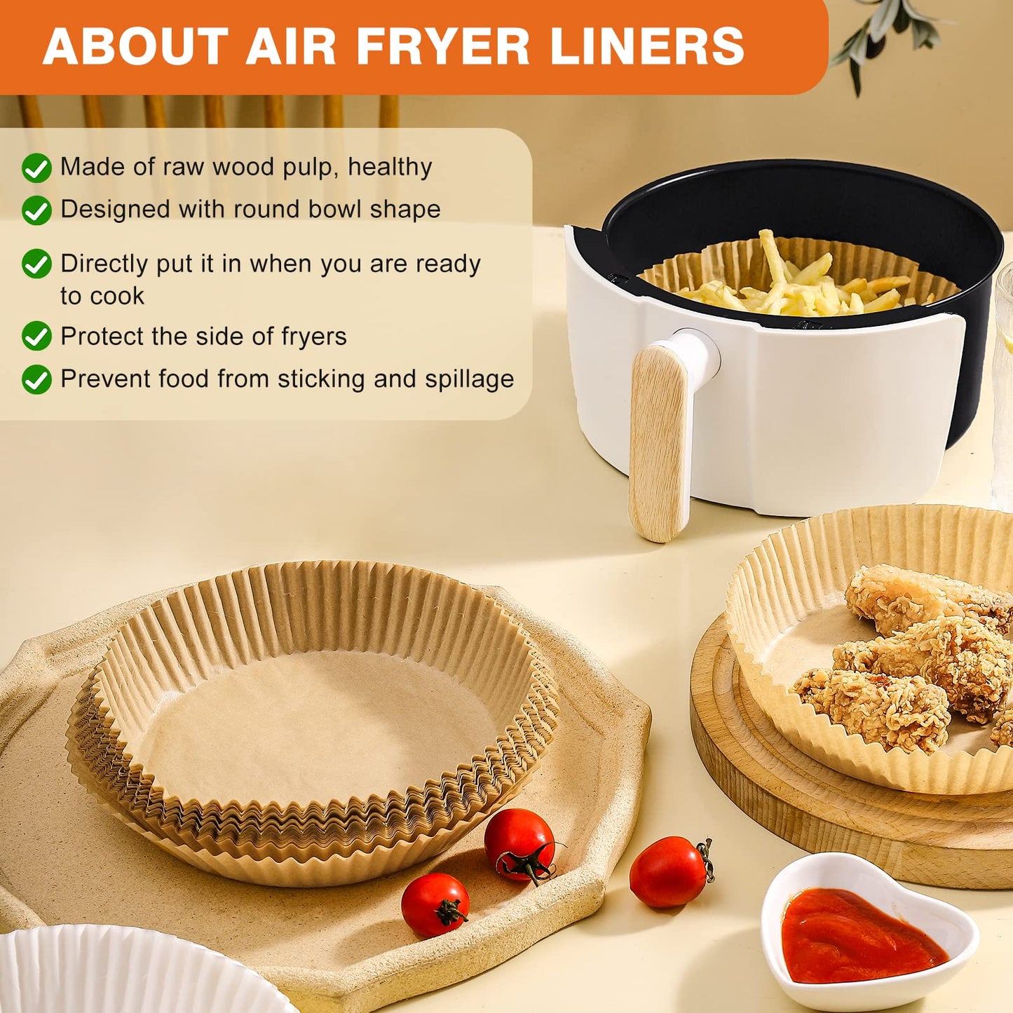 Vailnd Small Round Air Fryer Liners Disposable, 200 PCS 6.3" Air Fryer Paper Liners for Ninja AF101, Non-Stick and Oil Proof Baking Paper Liner for 2-4 qt Airfryer Basket