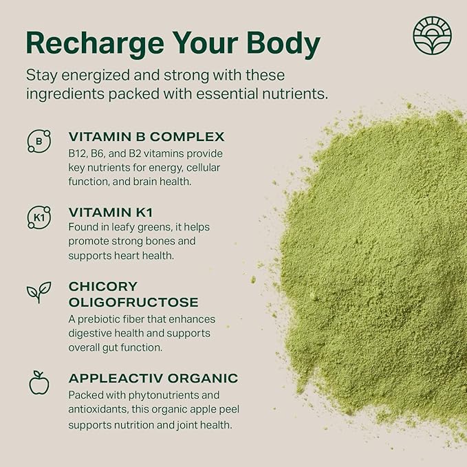Proper, The Greens Daily Boost Organic Greens Powder. Whole Food, Apple Flavor Veggie Powder Superfood with Wheatgrass, Spirulina, Chlorella, Probiotics. Daily Drink Mix for Wellness and Digestion