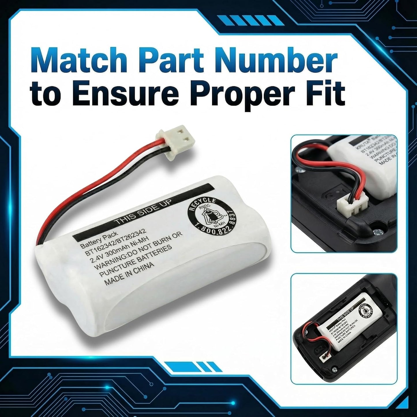 Cerepros 2-Pack BT162342/BT262342 2.4V Packs Battery for VTech Cordless Phone