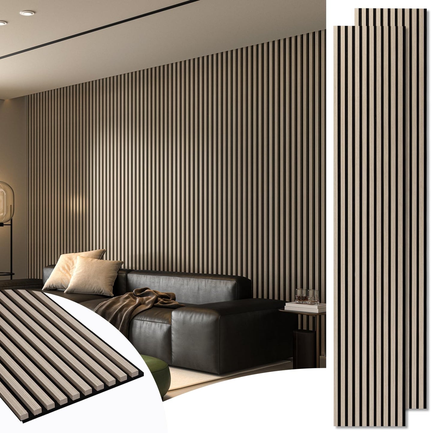 Art3d 2-Pack 108" x 12" Acoustic Wood Panels for Wall, Soundproof Wood Slat Panel for Wall and Ceiling, 3D Fluted Sound Absorbing Paneling for Interior Wall Decor, Living Room, Bedroom - Oak
