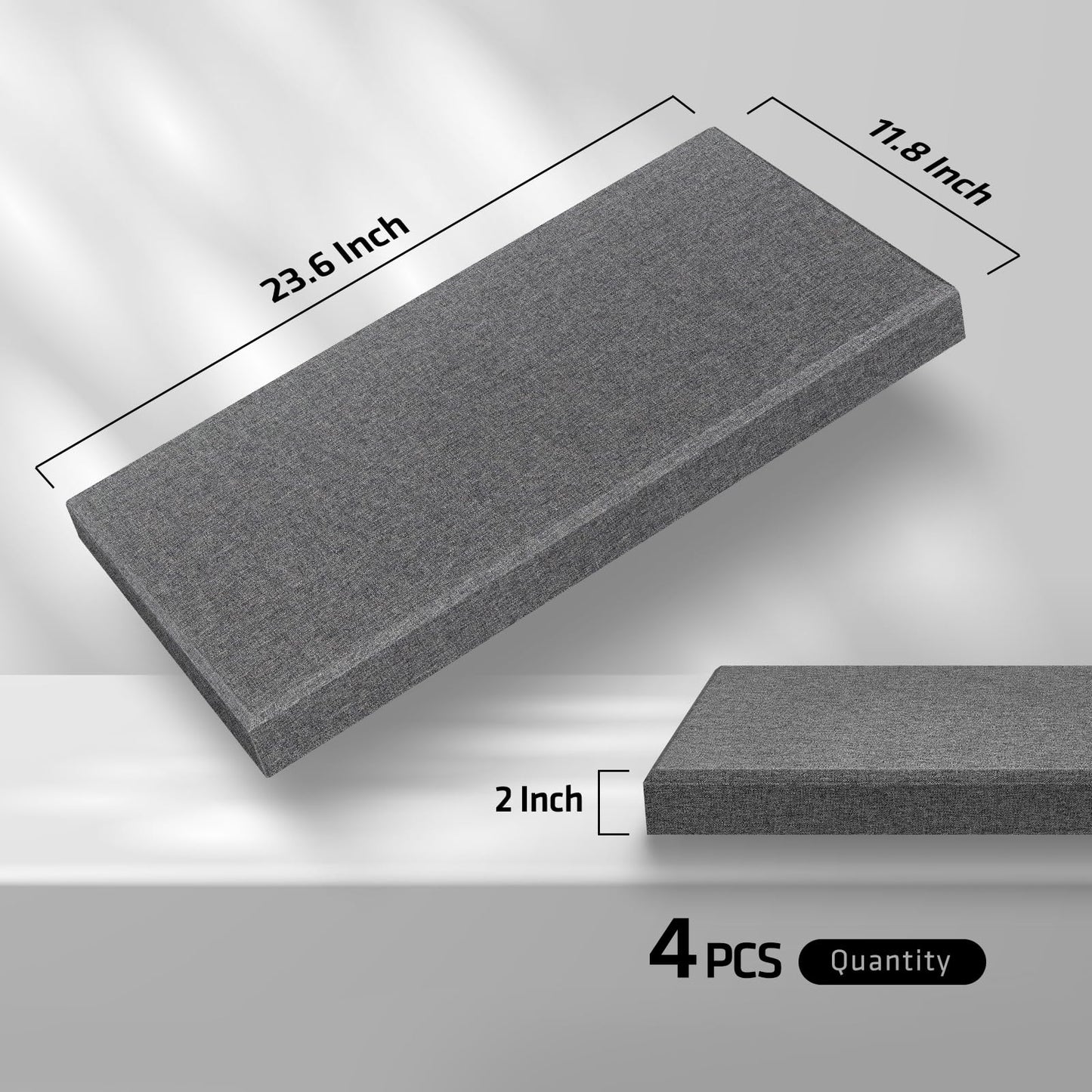 23.62" X 11.81" X 2" Fiberglass Wall Panel, 4 Pack Acoustic Panels, Acoustic Panels Sound Absorbing for Office, Studio, Home Theatre - Heather Grey