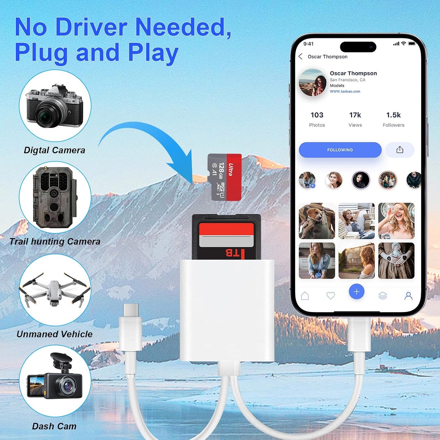 Denlane SD Card Reader for iPhone iPad, USB C & Lightning Dual Interface Memory Card Reader, Digital Camera Adapter