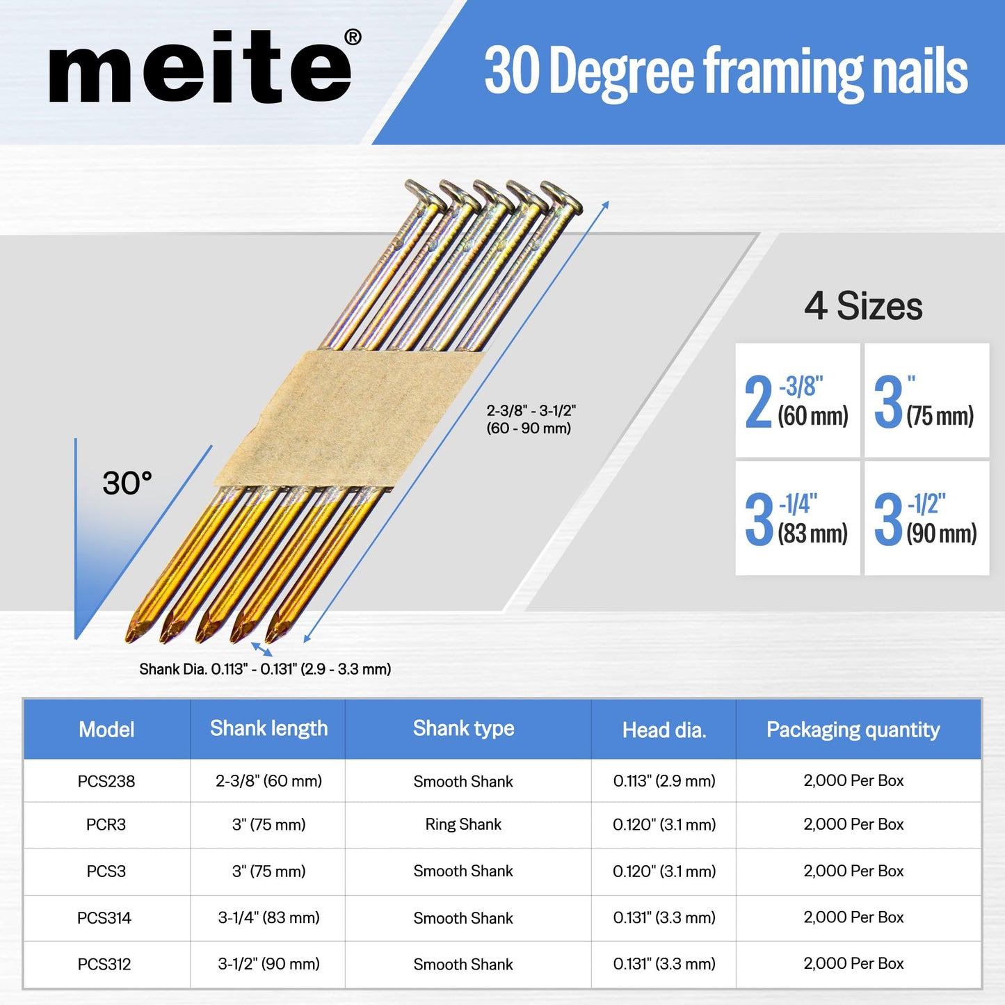 meite NP45 Pneumatic Nail Remover with 3 Inch x .120 Inch Framing Nails, Professional Heavy Duty Air Punch Nailer Denailer Gun and Electro-Galvanized Offset Round Head Framing Nails, 2,000PCS