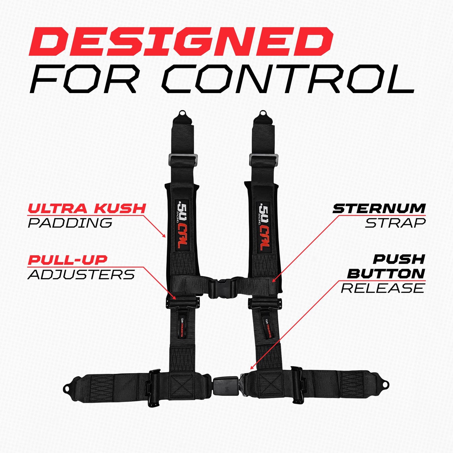 1pc 4 Point Harness for Bucket Seat, Push Release, 10 Color Options, Racing Harness, Race Car, Off Road, UTV, RZR (Black, 2 inch) [6030]