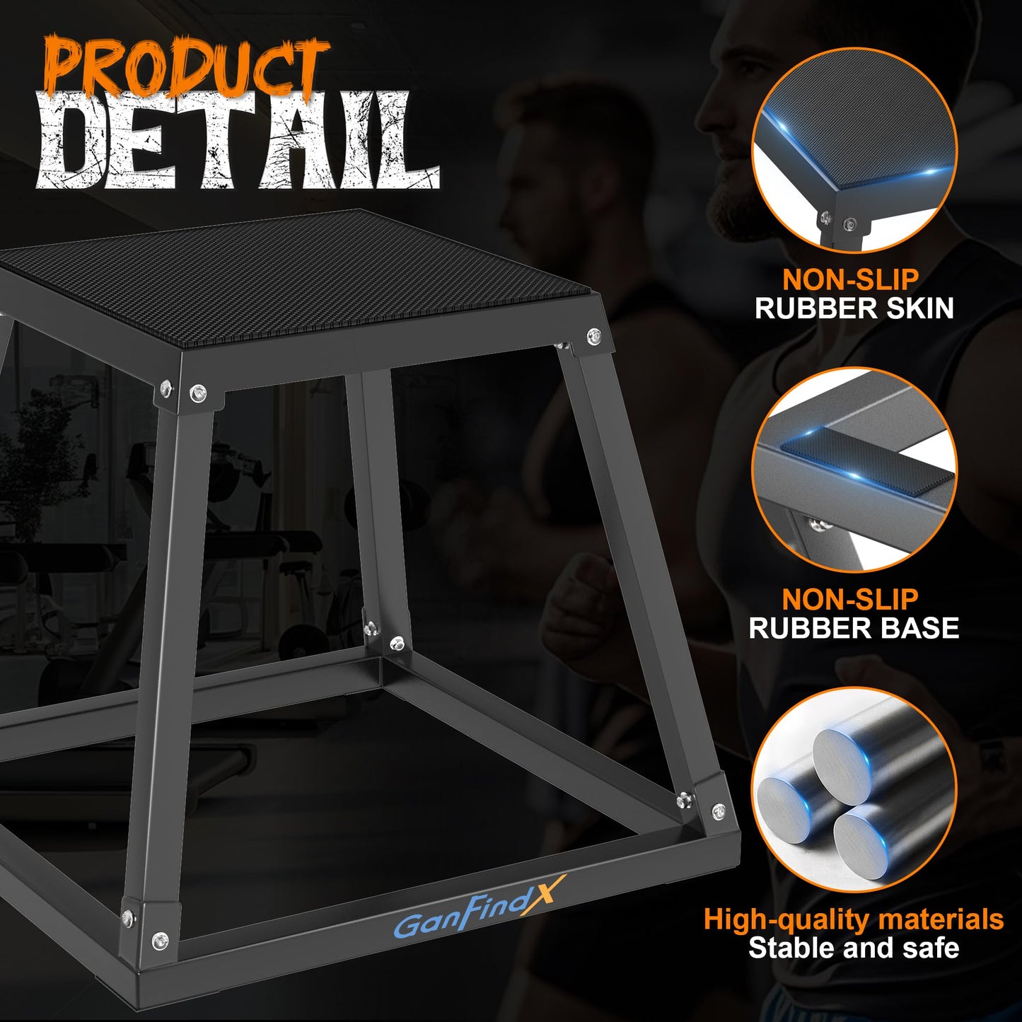 GanFindX 12In Metal Plyometric Jump Box, Heavy Duty Plyometric Platform with Anti Slip Surface, Fitness Exercise Step Up Box for Home Gym Training, Agility and Strength Conditioning (12/18/24'')