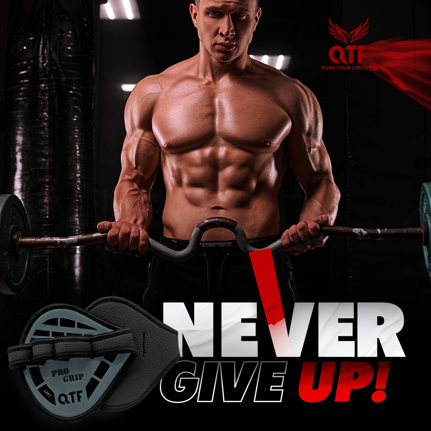 QTF Gym Grips Pads - Neoprene Gloves Gym Palm Protector Weight Lifting Grips Replacement of Workout Gloves Men and Women - Lifting Grips Pads for Weightlifting, Calisthenics & Pull Ups (Black)
