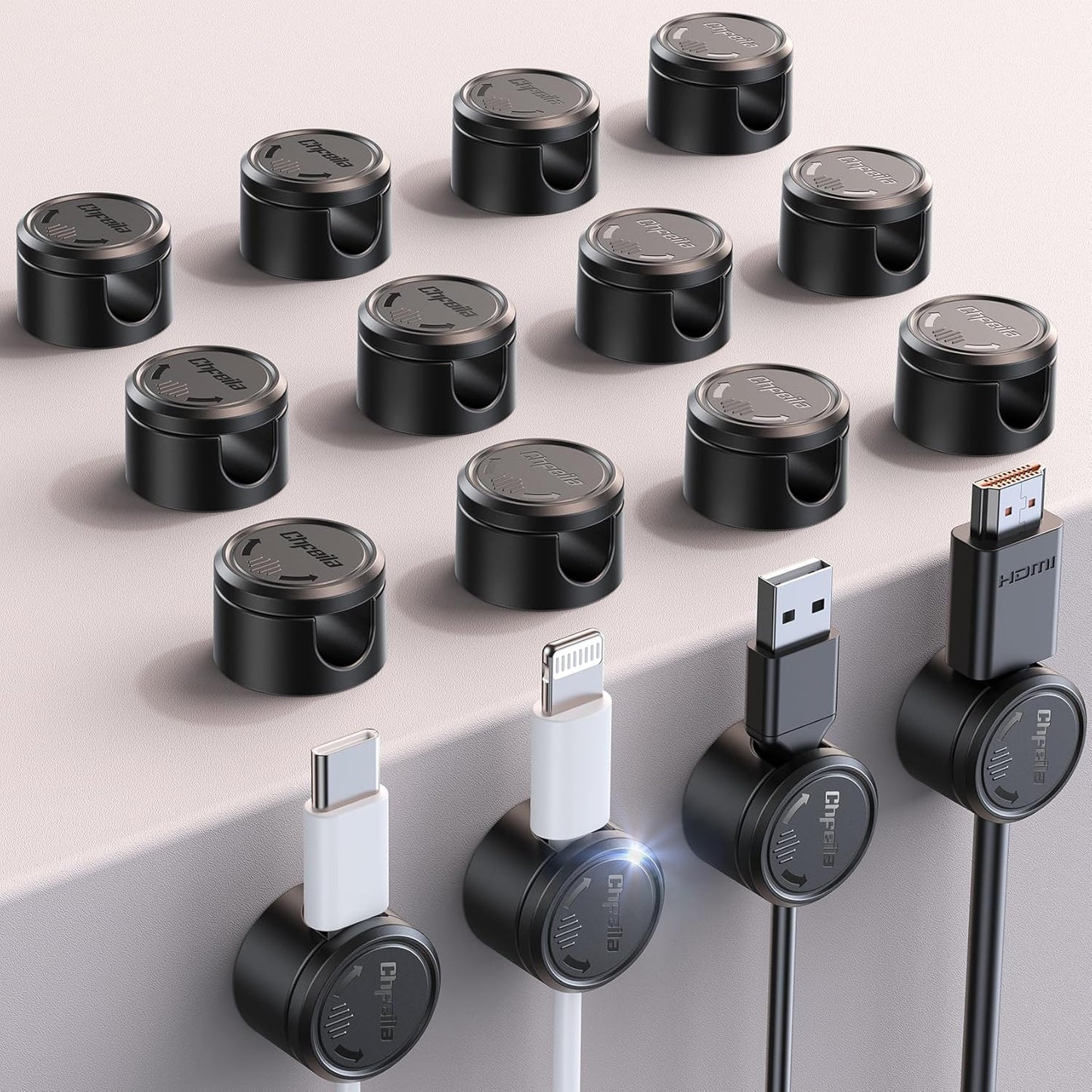 Chfeila 16Pack [360Rotating Cord Organizer, Twist-Lock] Magnetic Cable Management Clips, Adhesive Phone Charging Keeper