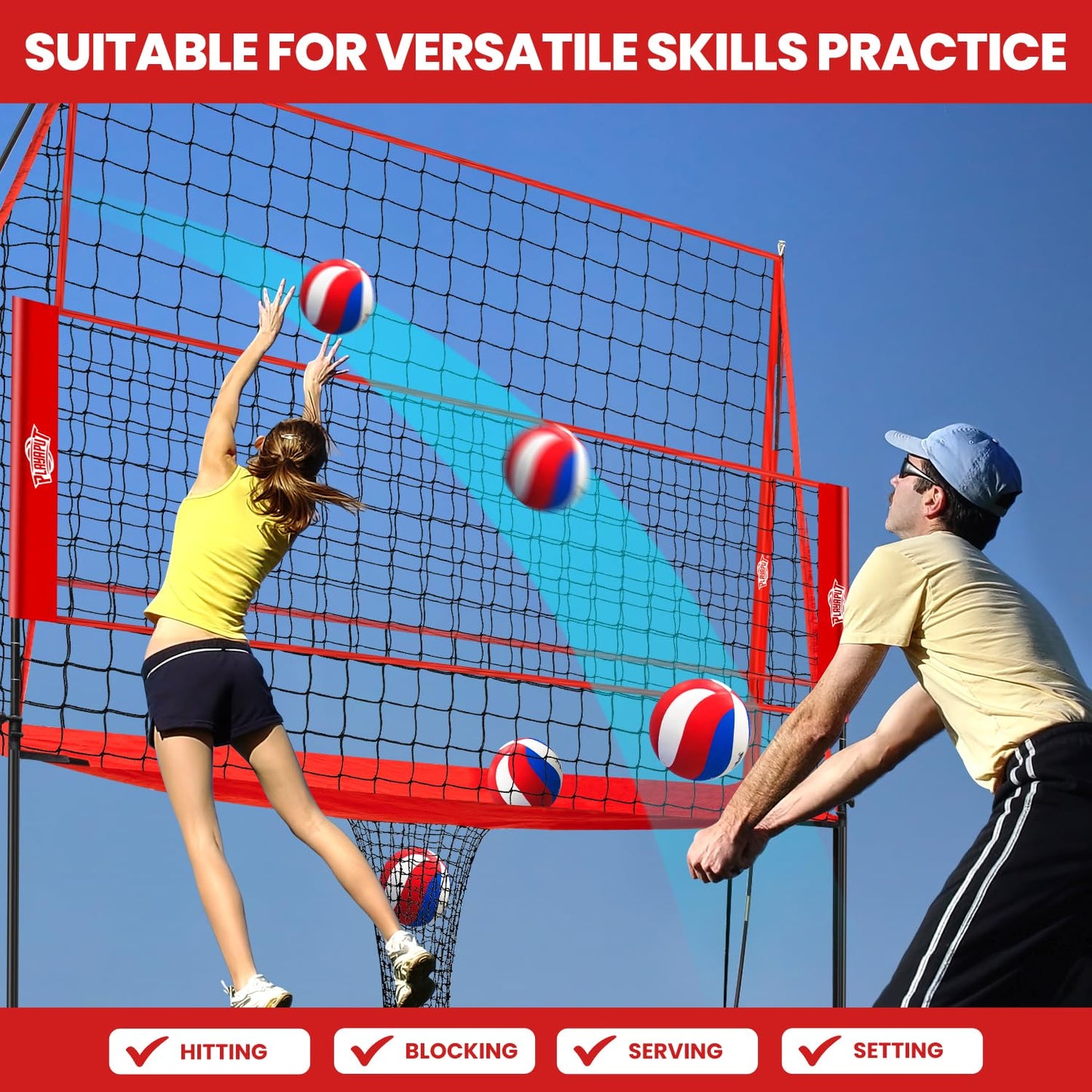 Volleyball Training Equipment,Height Adjustable Volley Ball Practice Net Station for Serving, Spiking, Hitting Practice,Easy Setup Volleyball Net for Backyard Indoor Outdoor with Carryingbag