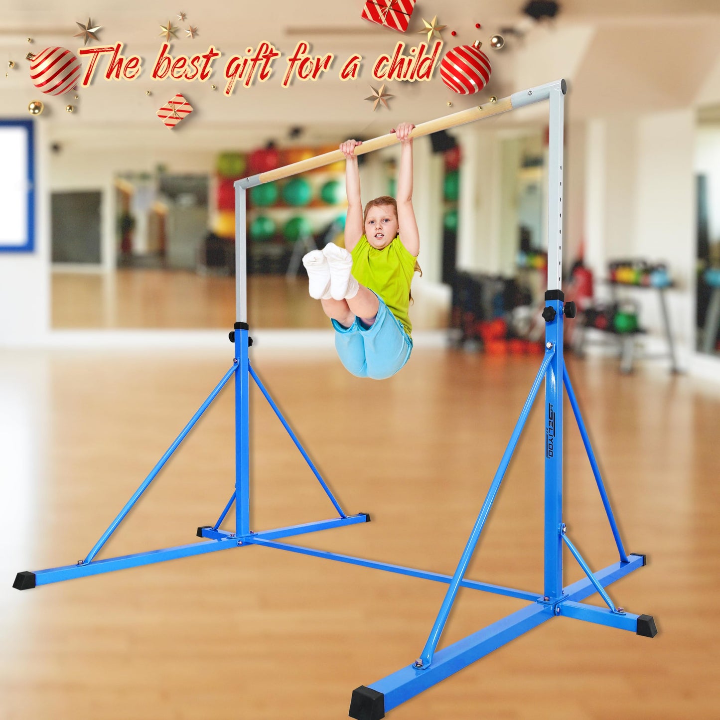 Seliyoo Gymnastics Bar,Gymnastic Bar For Kids,6FT Tall, 7.2 FT Base Length,Height Adjustable 49.2" to 68.9", Big Triangle Support,Senior Gym Equipment Girls Home,Gym Center,Weight Limit 550 LBS