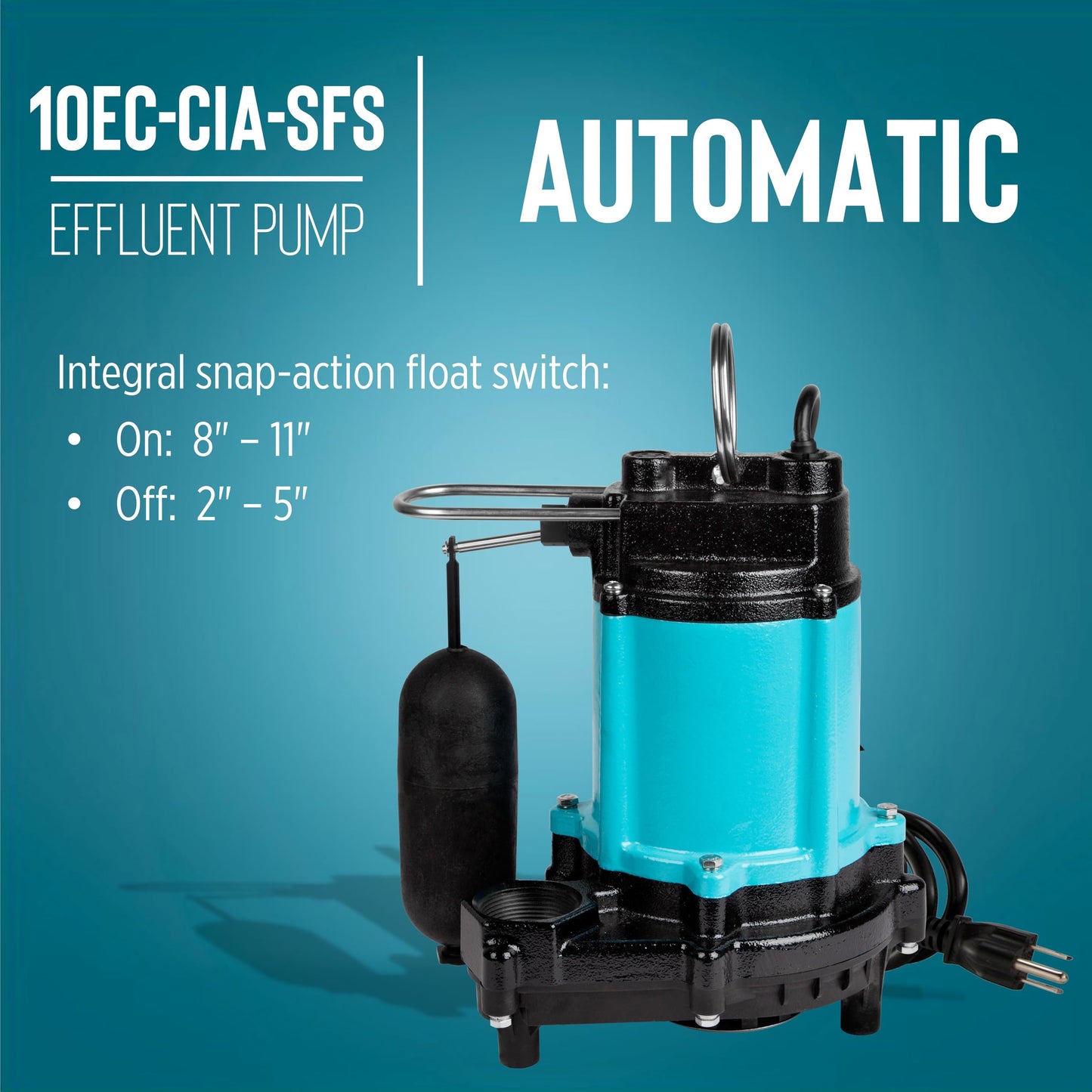 Little Giant 10EC-CIA-SFS 115-Volt, 1/2 HP, 4020 GPH Automatic Cast Iron Sump/Effluent Pump with polypropylene base, integrated snap-action float switch and 10-ft. cord, Blue, 510803