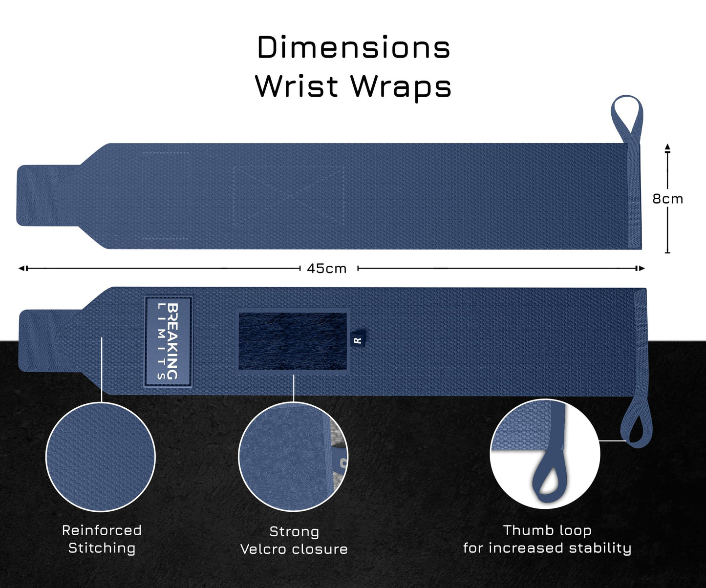 Breaking Limits Gym Straps Weight Lifting Wrist Wraps Bundle – Workout Lifting Straps for Deadlift – Wrist Straps for Weightlifting Men & Women - Muñequeras Para Gym (Navy Blue)