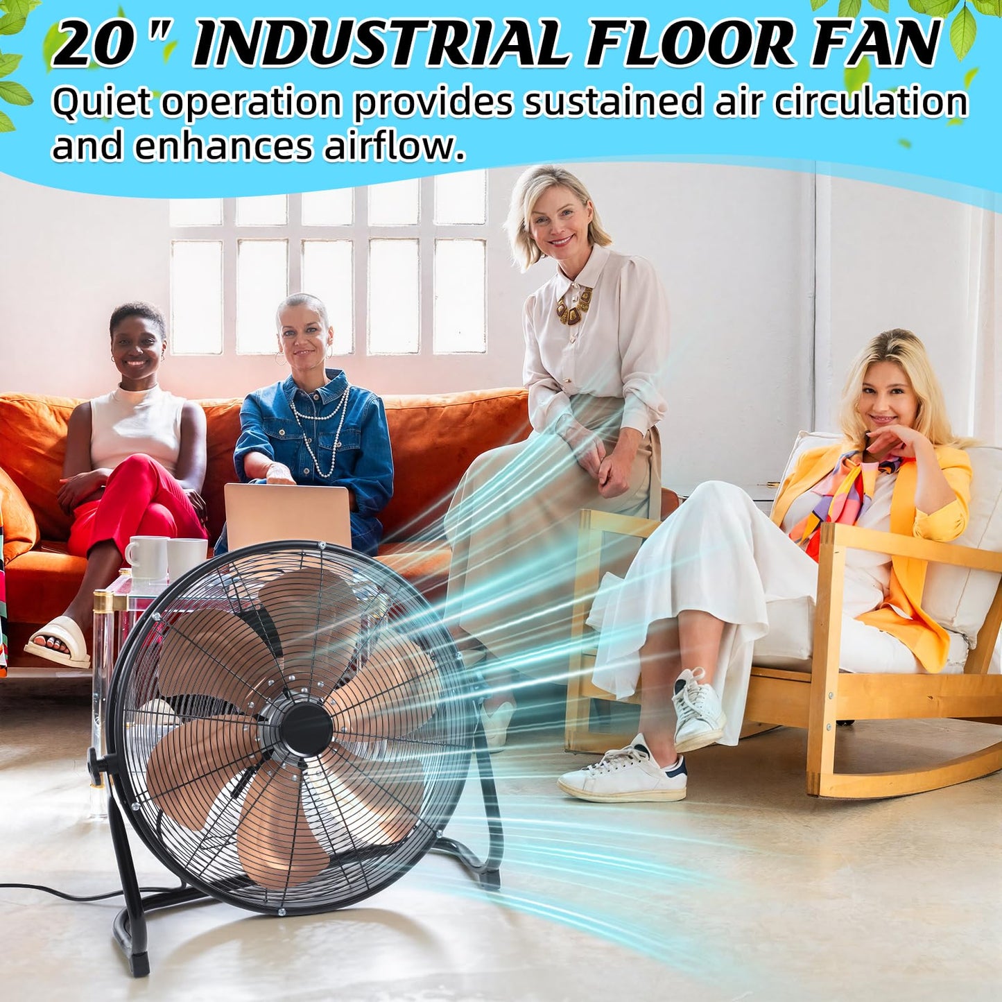 Woanger 20" High Velocity Industrial Floor Fan, 5703 CFM Heavy Duty Drum Fan with 6 Metal Blades, 3-Speed, 360 Degree Rotation, High Airflow Mover for Warehouse, Garage, Factory, Barn & Gym