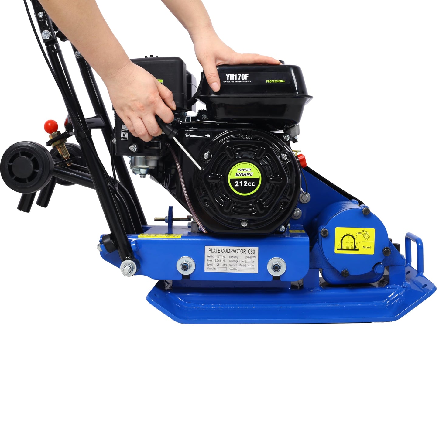 LANTRO JS Plate Compactor, Compactor Machine, 7.0HP 212cc 12000N Force Construction Concrete Tamper Machine Power Paver 20''x 14'' Plate