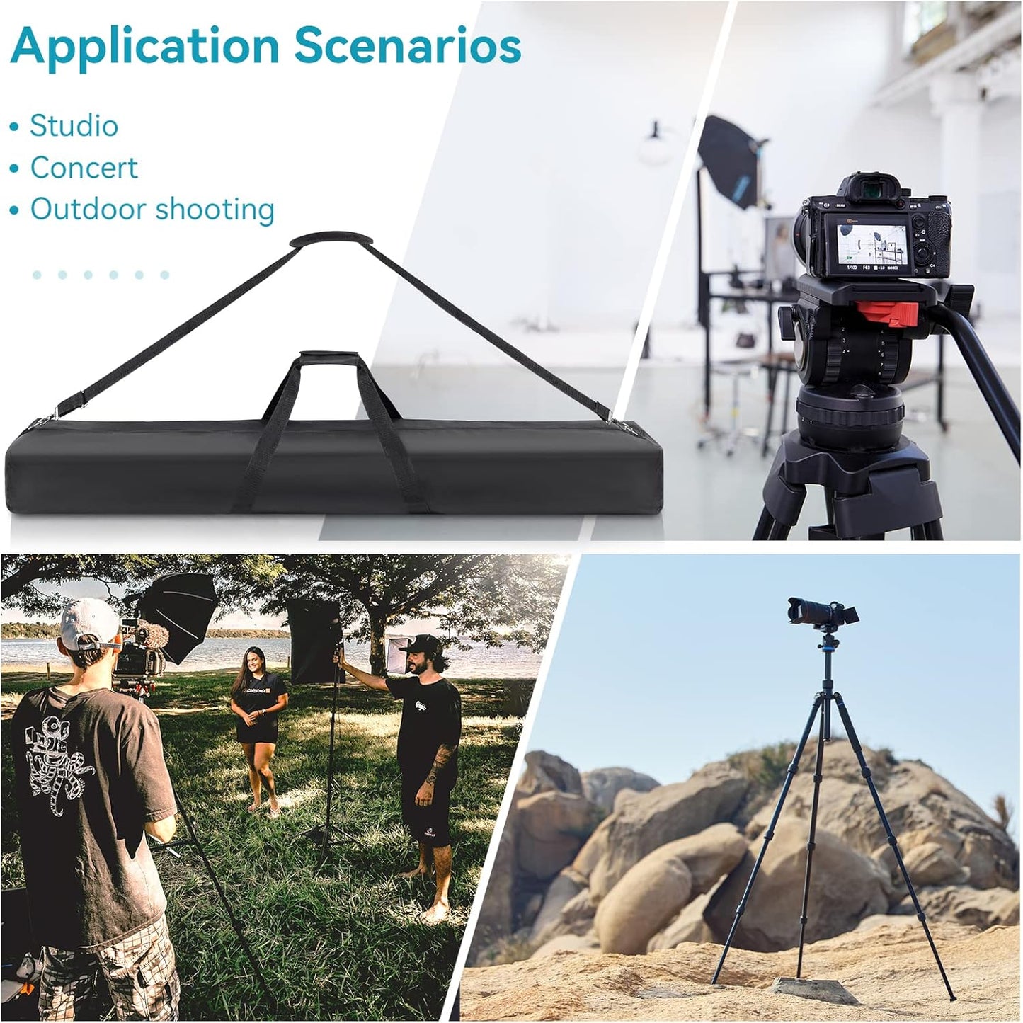 48" Long Tripod Carrying Bag for Speaker and Light Stands, Mic/Microphone Poles - with Adjustable Shoulder Strap, Heavy