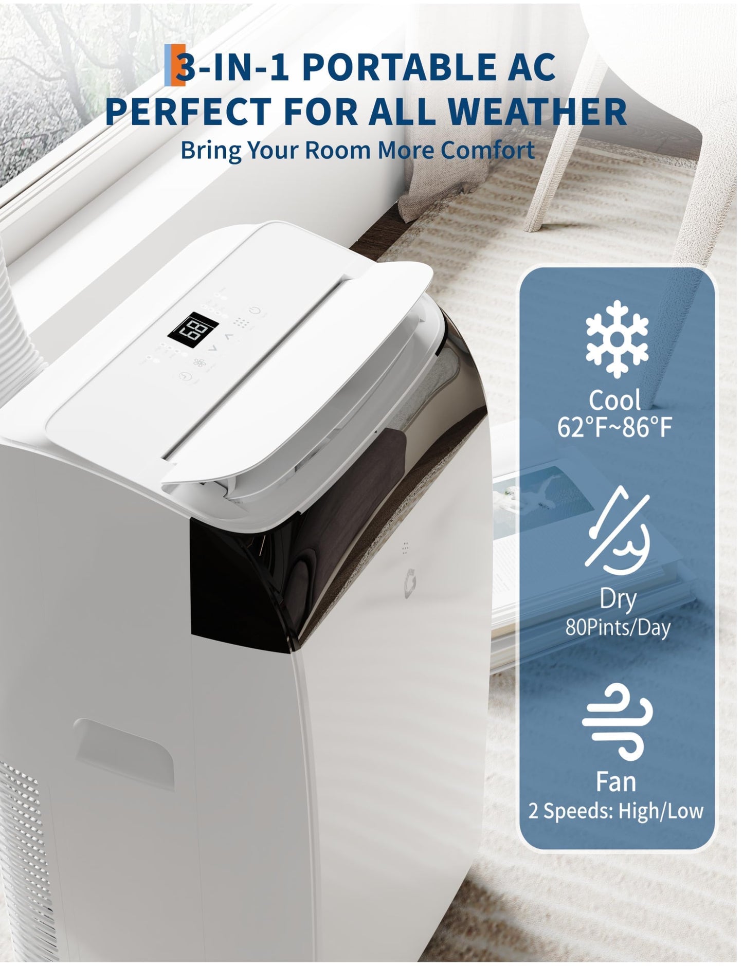 12,000 BTU Portable Air Conditioners, 4-in-1 AC Unit with Cool, Fan, Dehumidifier & Sleep Mode, Quiet Operation, 24H Timer & Remote Control for Bedroom, Living Room, Basement & Workshop