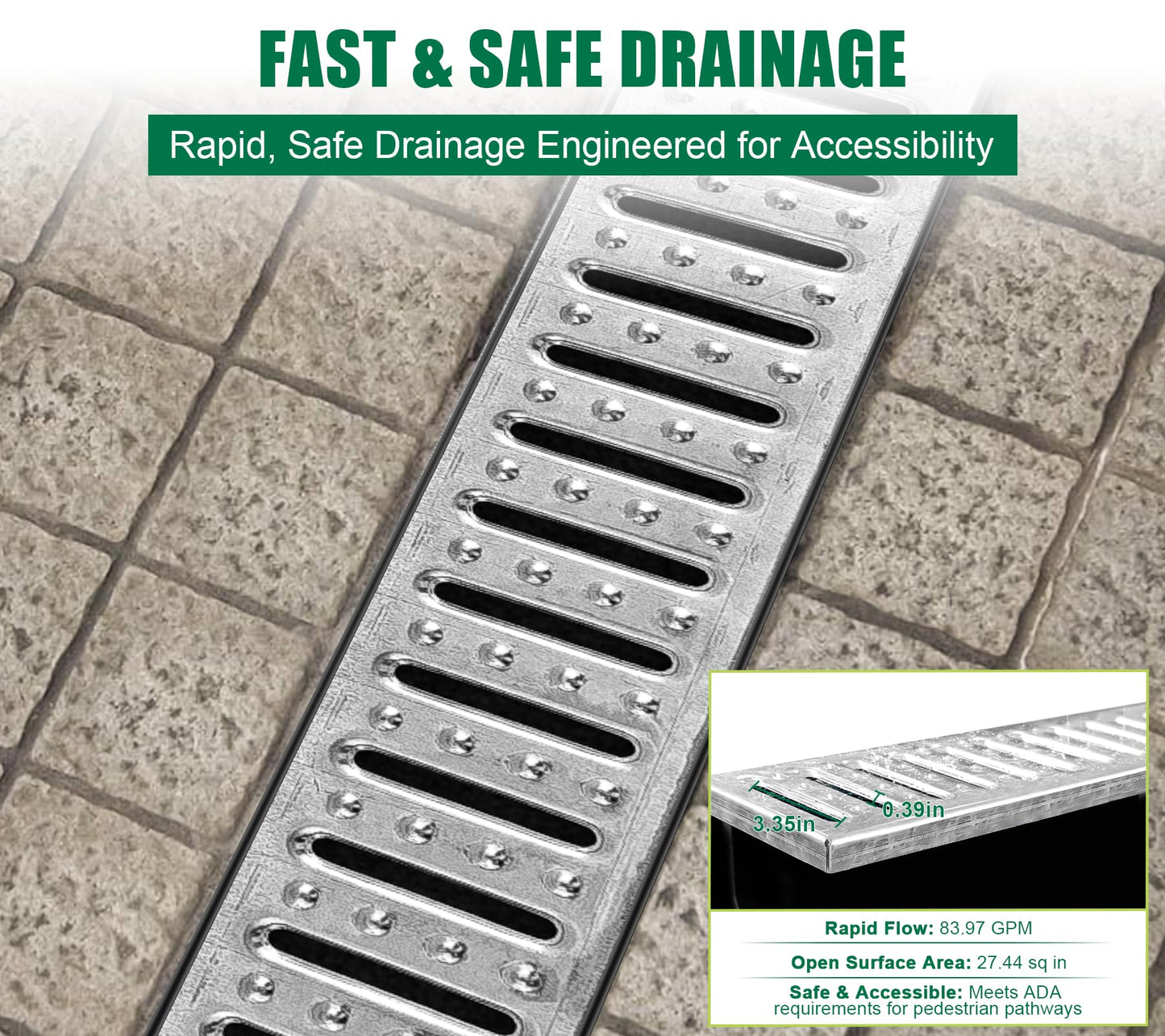 Natotela Channel Drain with Galvanized Steel Grates-39.4Lx6.1Wx5.5H in. Deep Profile Trench Drain System for Driveway,3 Pack Total Length 118.1in,Heavy Duty Drainage System for Garage,Parking Lot