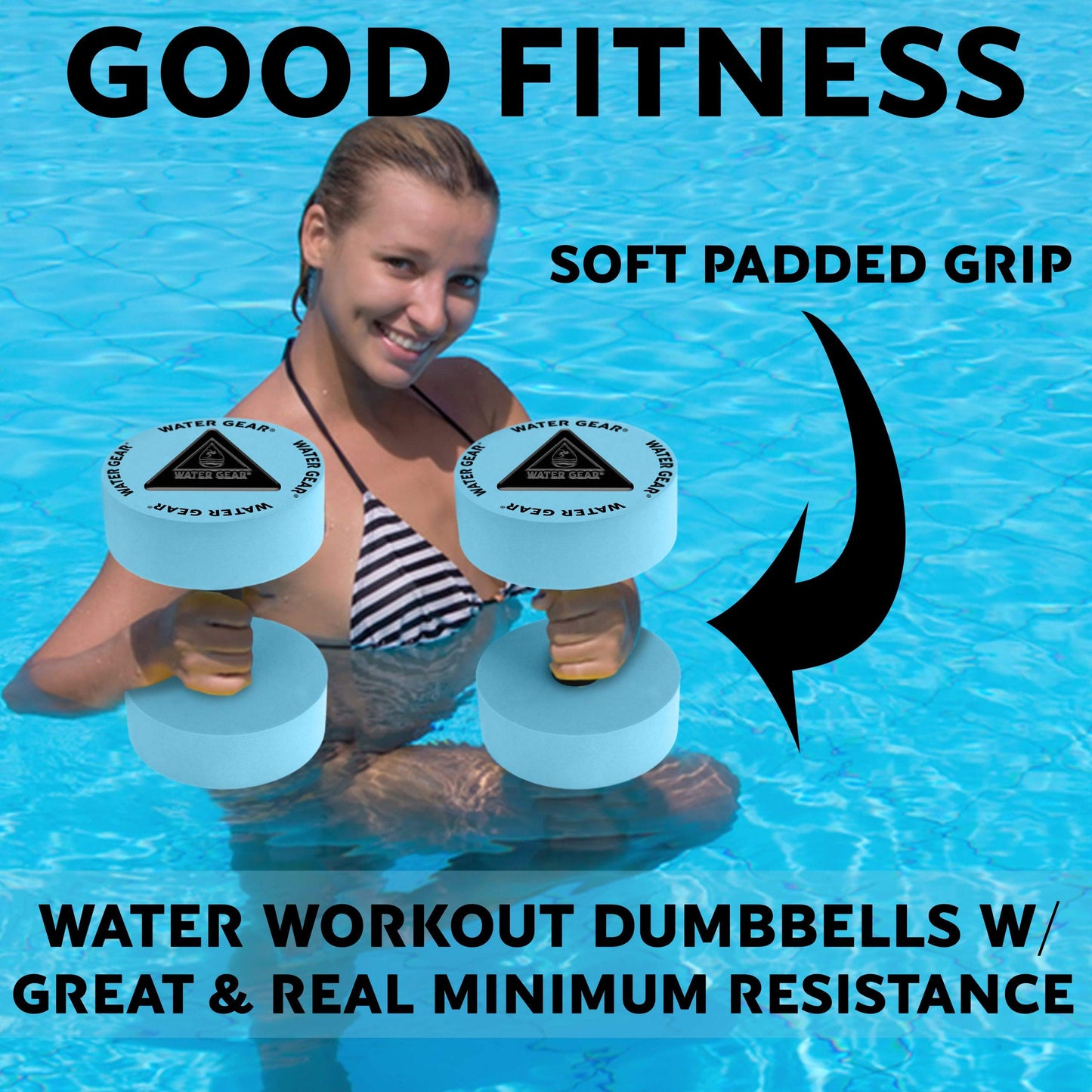 Water Gear Resistance Bells - Water Fitness and Pool Exercise - Intense Workout Without Added Stress - Easy on Joints (AQUA, 40% Resistance)