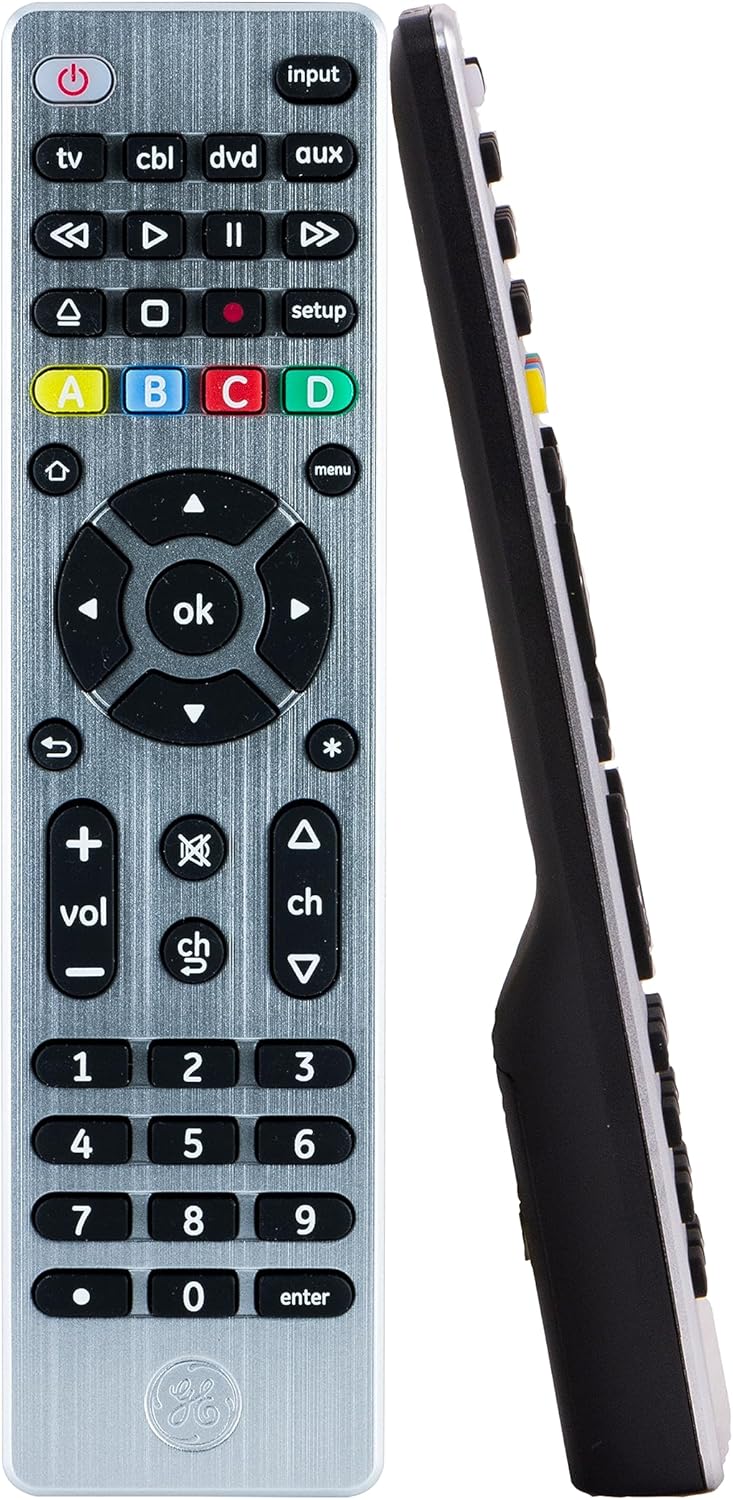 GE 4-Device 33709 Universal Remote Control, Designer Series, Brushed Nickel/Silver
