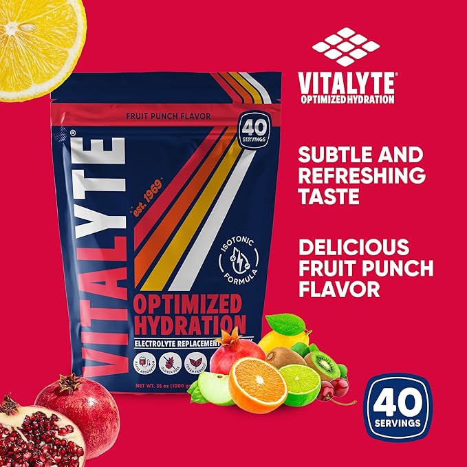 Vitalyte Electrolyte Powder Drink Mix, Isotonic Electrolyte Hydration Mix, Gluten Free Post Workout Powder Mix, Pack of 1, 35 oz., Fruit Punch Flavor