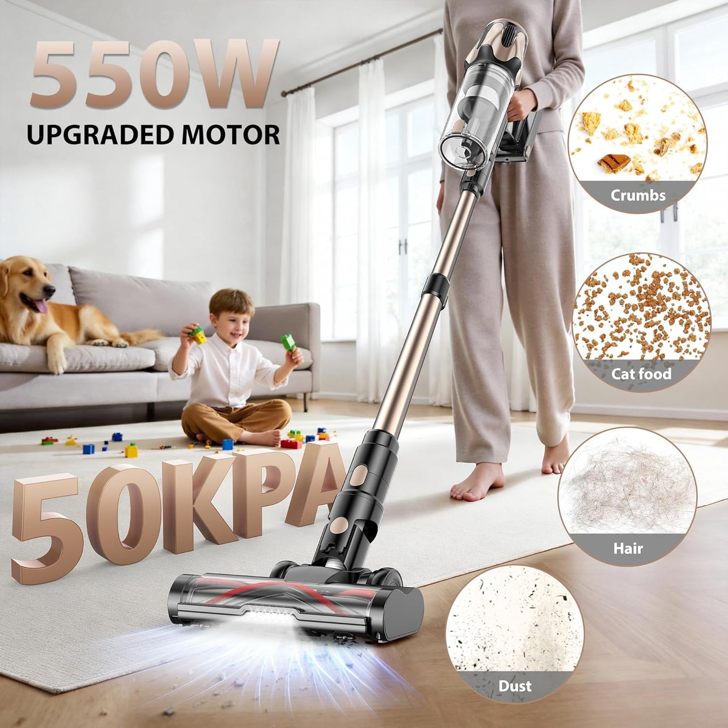 Tikom V850 Cordless Vacuum Cleaner - 50000Pa Suction, 70 Mins Runtime, LED Touch Screen, 1.8L Dust Cup, Lightweight for Pet Hair & Carpets