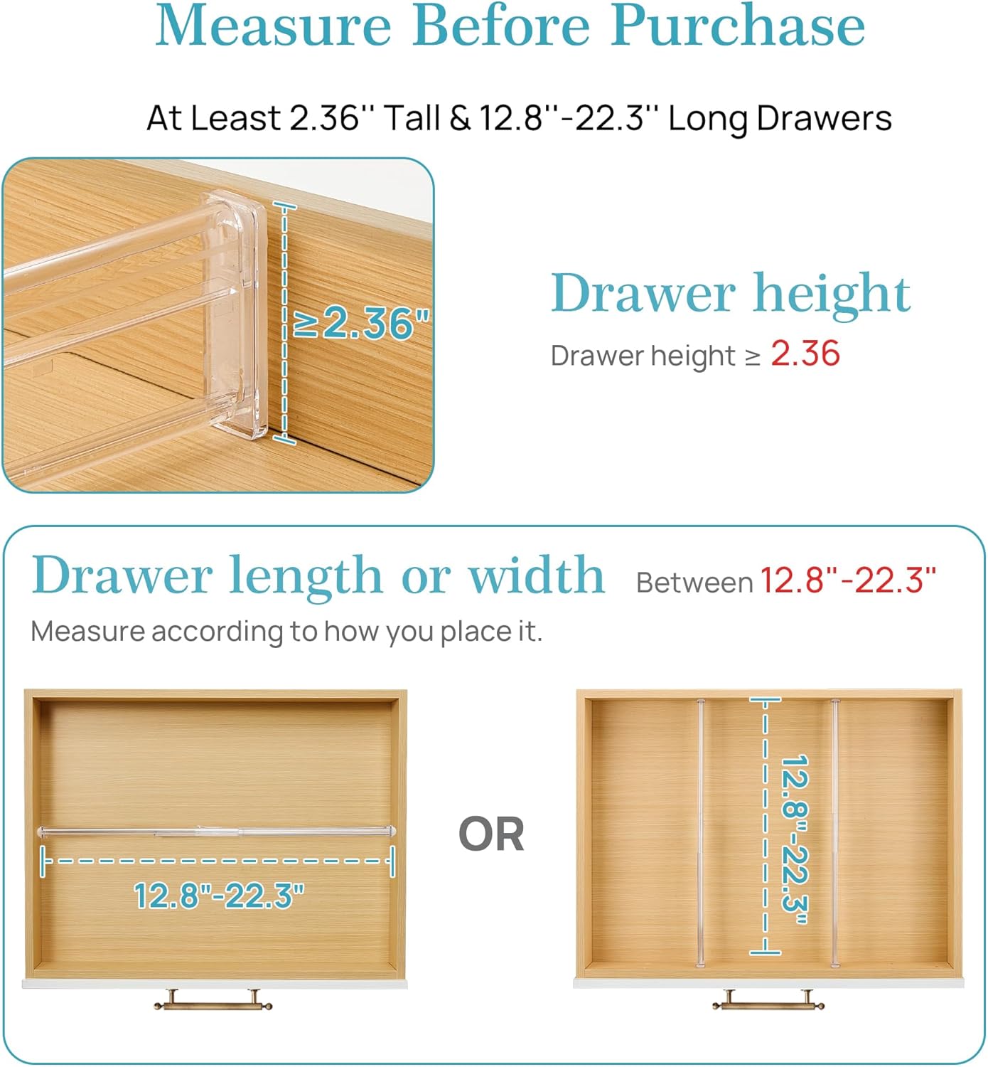 Vtopmart Drawer Dividers - Expandable Kitchen Organizer with 8 Dividers & 14 Inserts | Adjustable 12.8"-22.3" Clear Plastic Separator for Flatware & Utensils