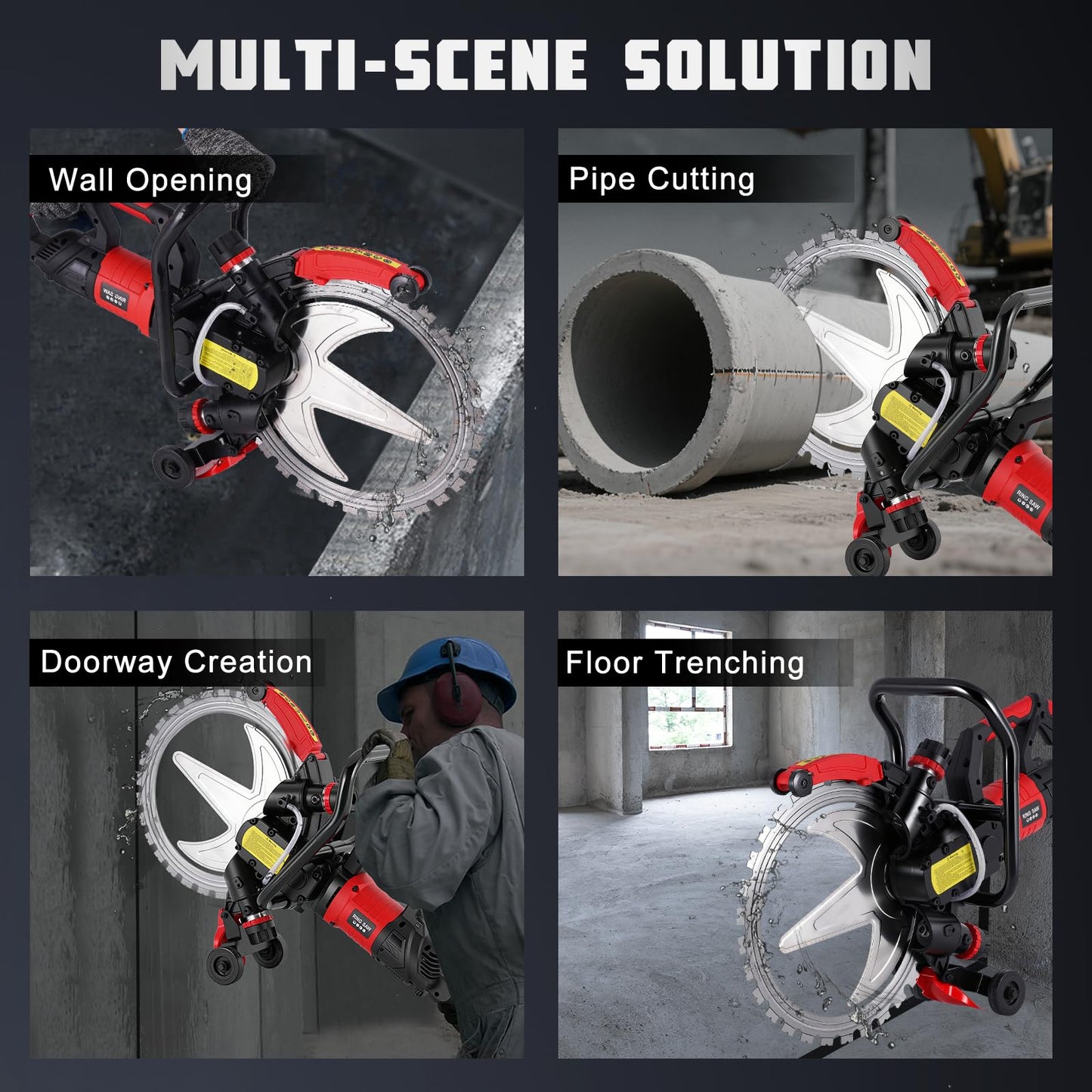 16" Concrete Ring Saw 8980W/110V Toroidal Electric ConcreteSaw Concrete Cutter Max Cutting Depth 11.4" With 2 Saw Blades & Wet Cutting System for Concrete, Bricks, Rebar and Marble (8980W)