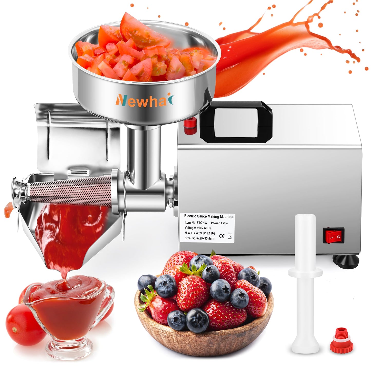 Newhai 450W Electric Tomato Strainer Commercial Tomato Milling Machine Stainless Steel Food Press Sauce Maker Food Squeezer Machine 110volt