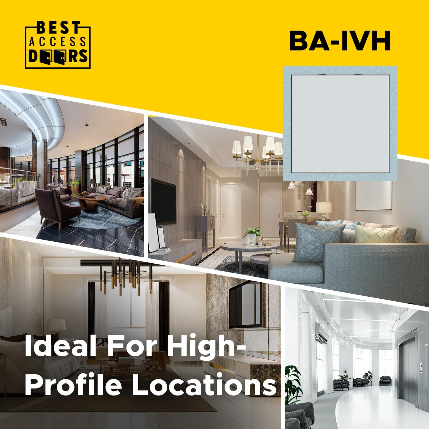 Best 12” x 12” Drywall Inlay Access Panel with Fully Detachable Hatch, 5/8” Inlayed Drywall with Touch Latches, Invisa Hatch™ Access Door with Open Pin Hinge, Welded Mill Finish, BA-IVH