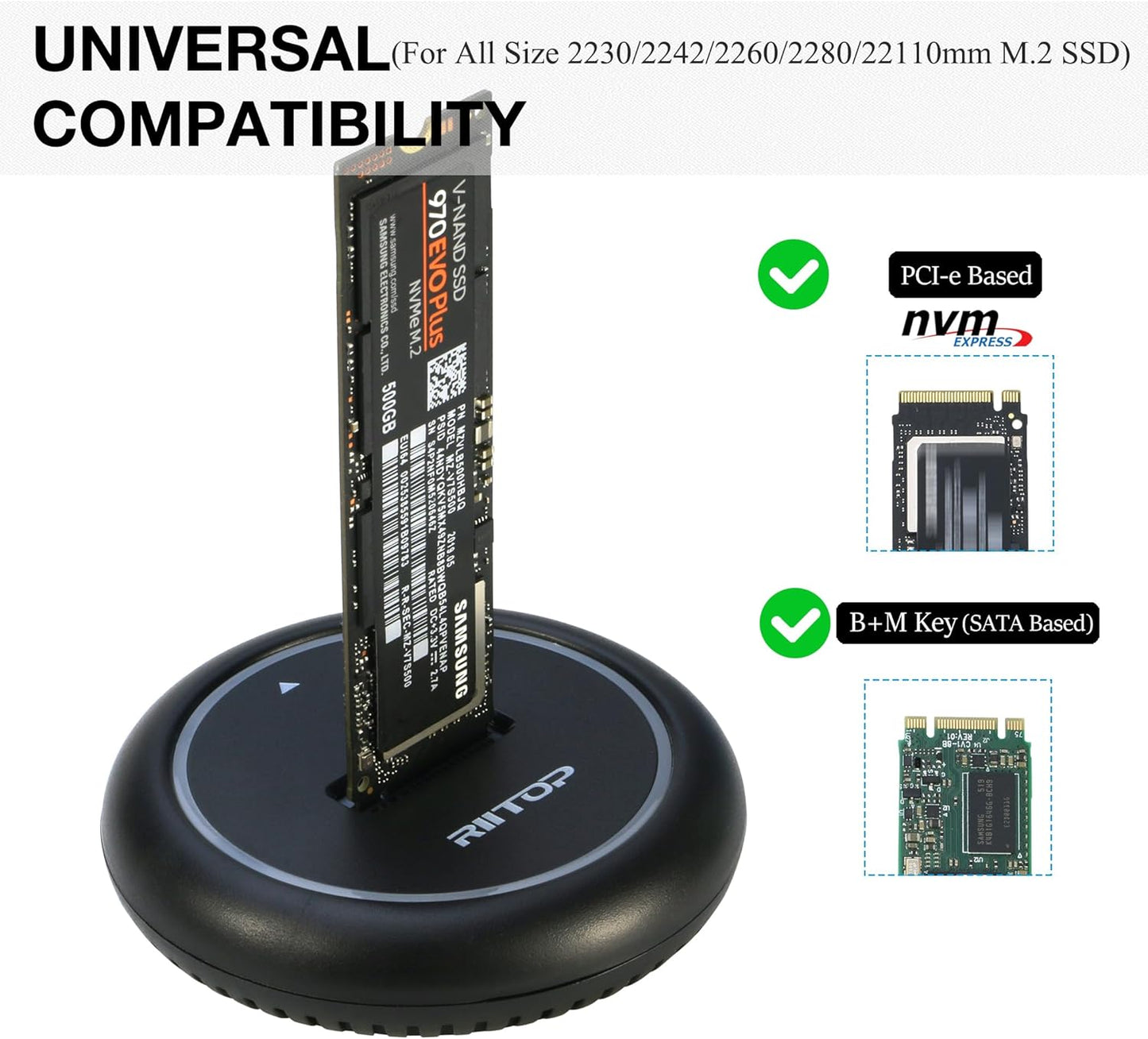 RIITOP M.2 NVMe to USB Docking Station, SSD Enclosure for Both NVMe and (B+M Key SATA) SSD