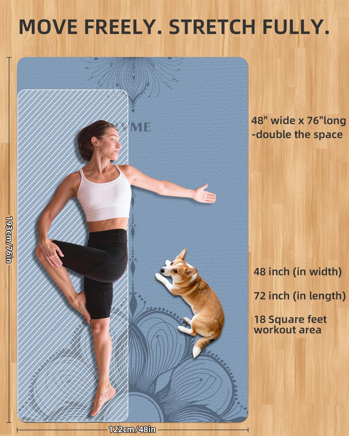 Large Yoga Mat (75.5"x47.6"x0.4"）Extra Wide & Thick 10mm, Non-Slip Exercise Mat, High-Density TPE Mat for Yoga Pilates & Home Gym Workouts
