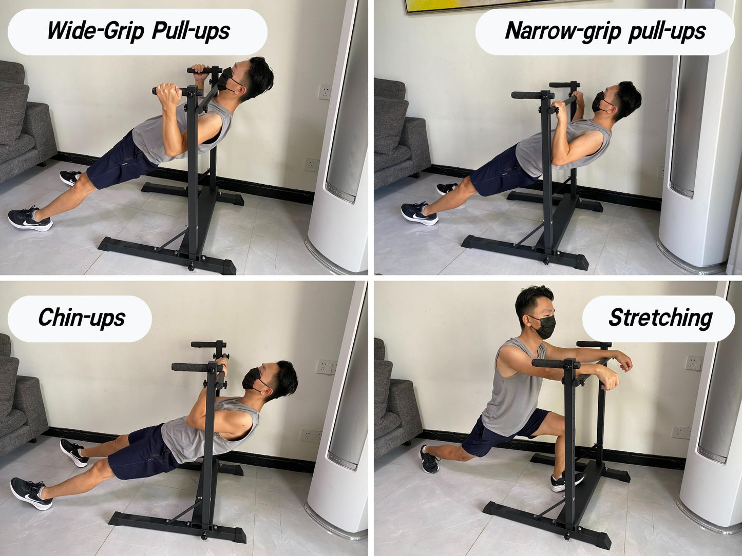 3-in-1 Dip Station, Bulgarian Split Squat & Calf Raise Stand with Heavy Duty Steel Frame | Home Gym Full Body Training Equipment